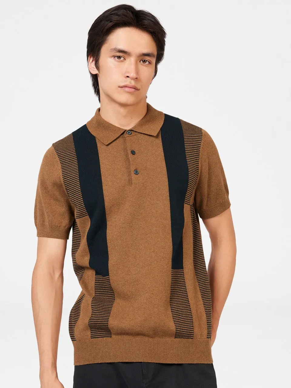 Intarsia Stripe Knit Polo - Ginger sold by Ben Sherman