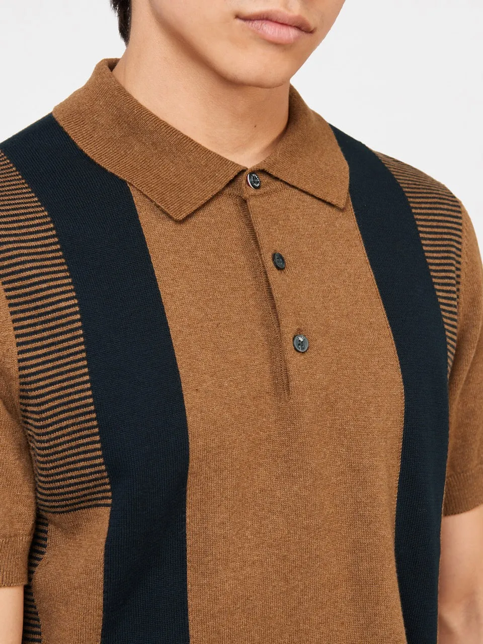 Intarsia Stripe Knit Polo - Ginger sold by Ben Sherman product image thumbnail 3