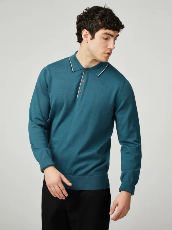 Tipped Merino Polo - Lake Blue sold by Ben Sherman