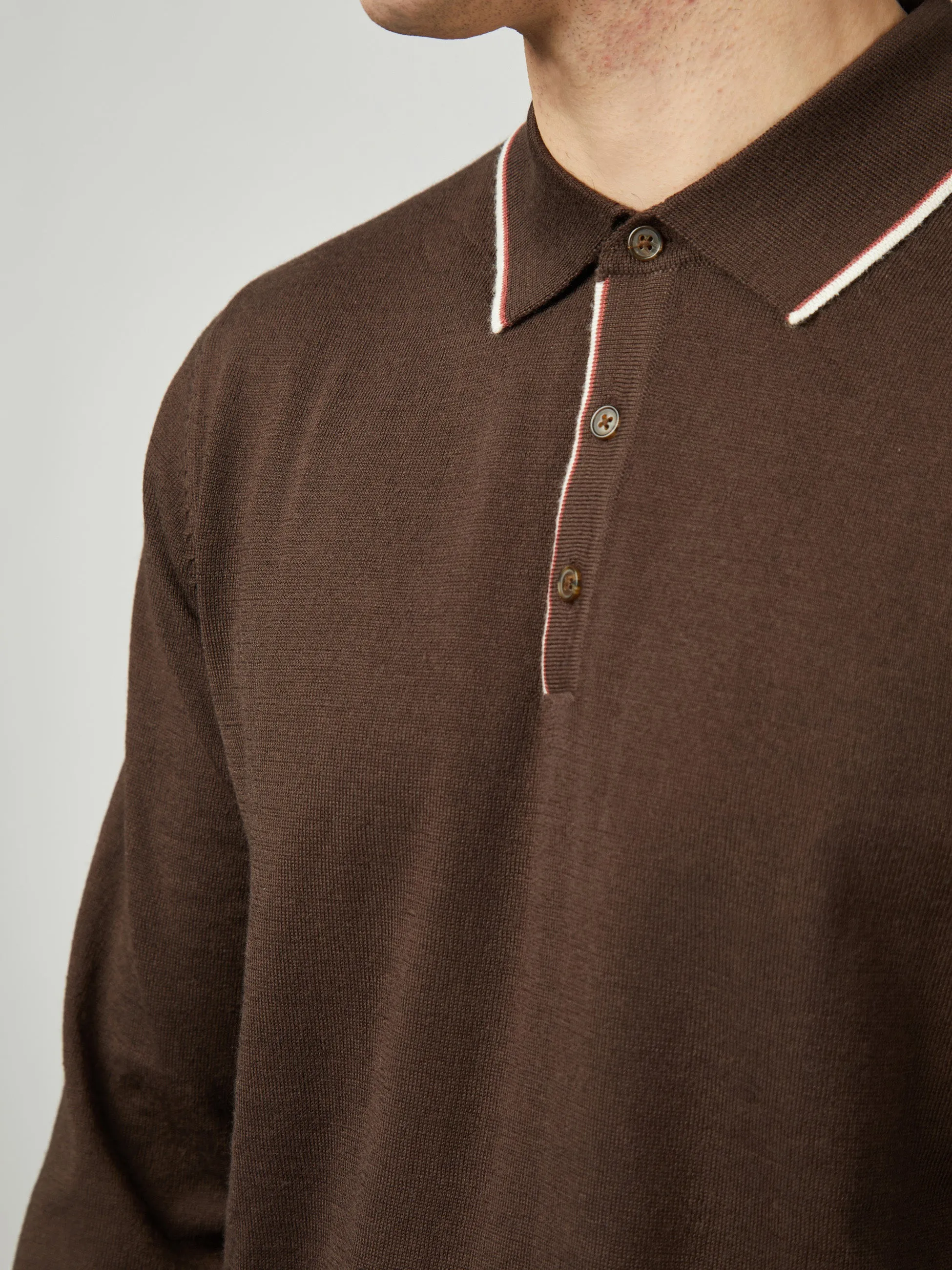 Tipped Merino Polo - Cocoa sold by Ben Sherman product image thumbnail 4