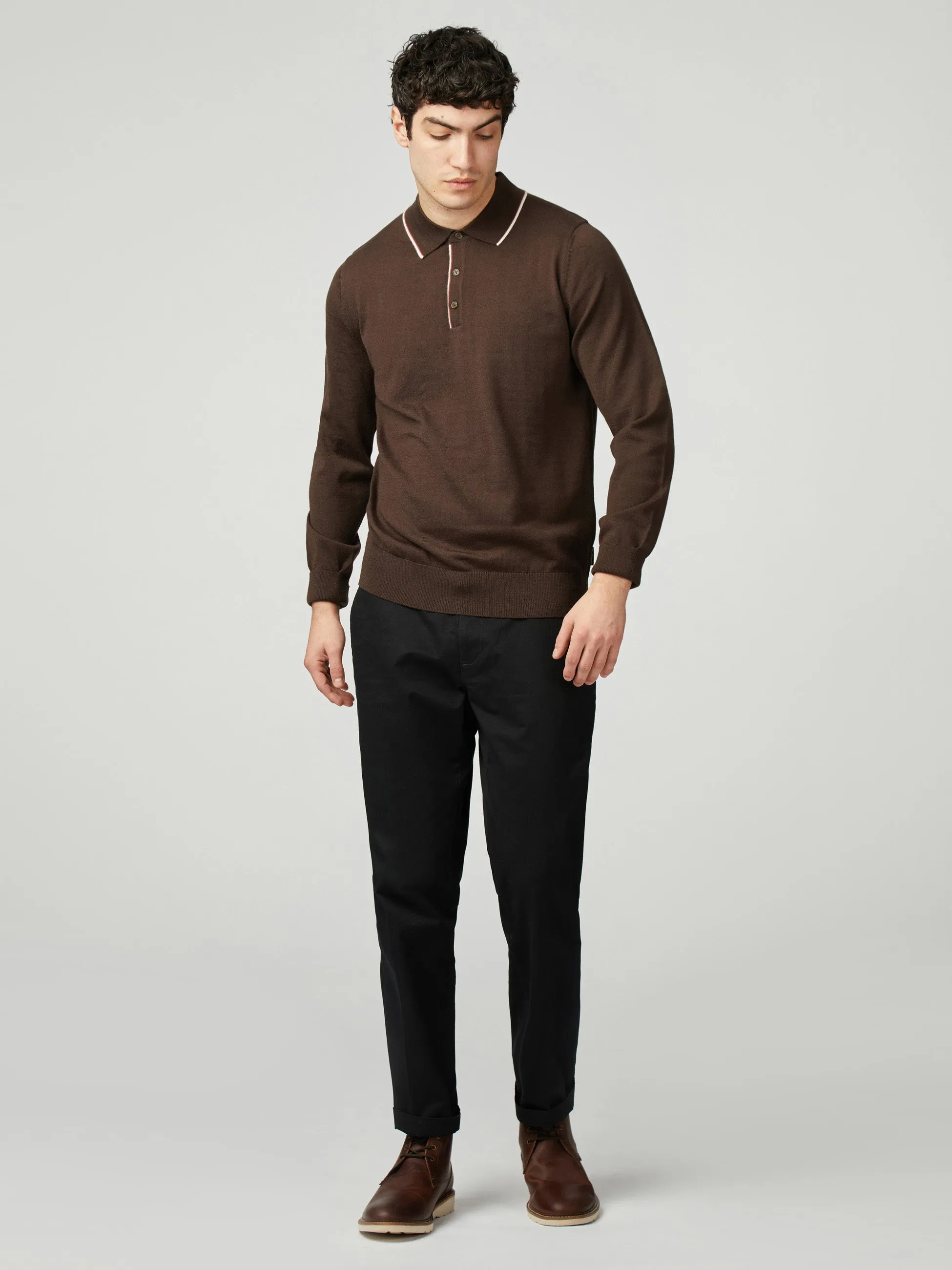 Tipped Merino Polo - Cocoa sold by Ben Sherman product image thumbnail 2