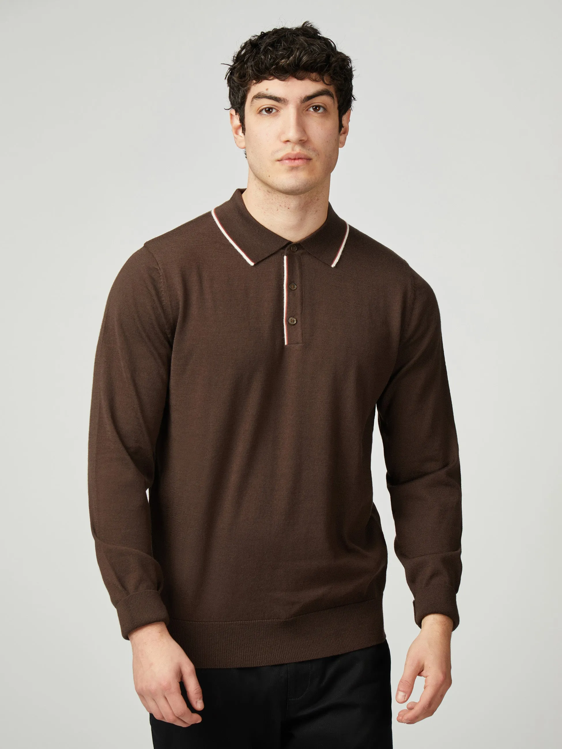 Tipped Merino Polo - Cocoa sold by Ben Sherman