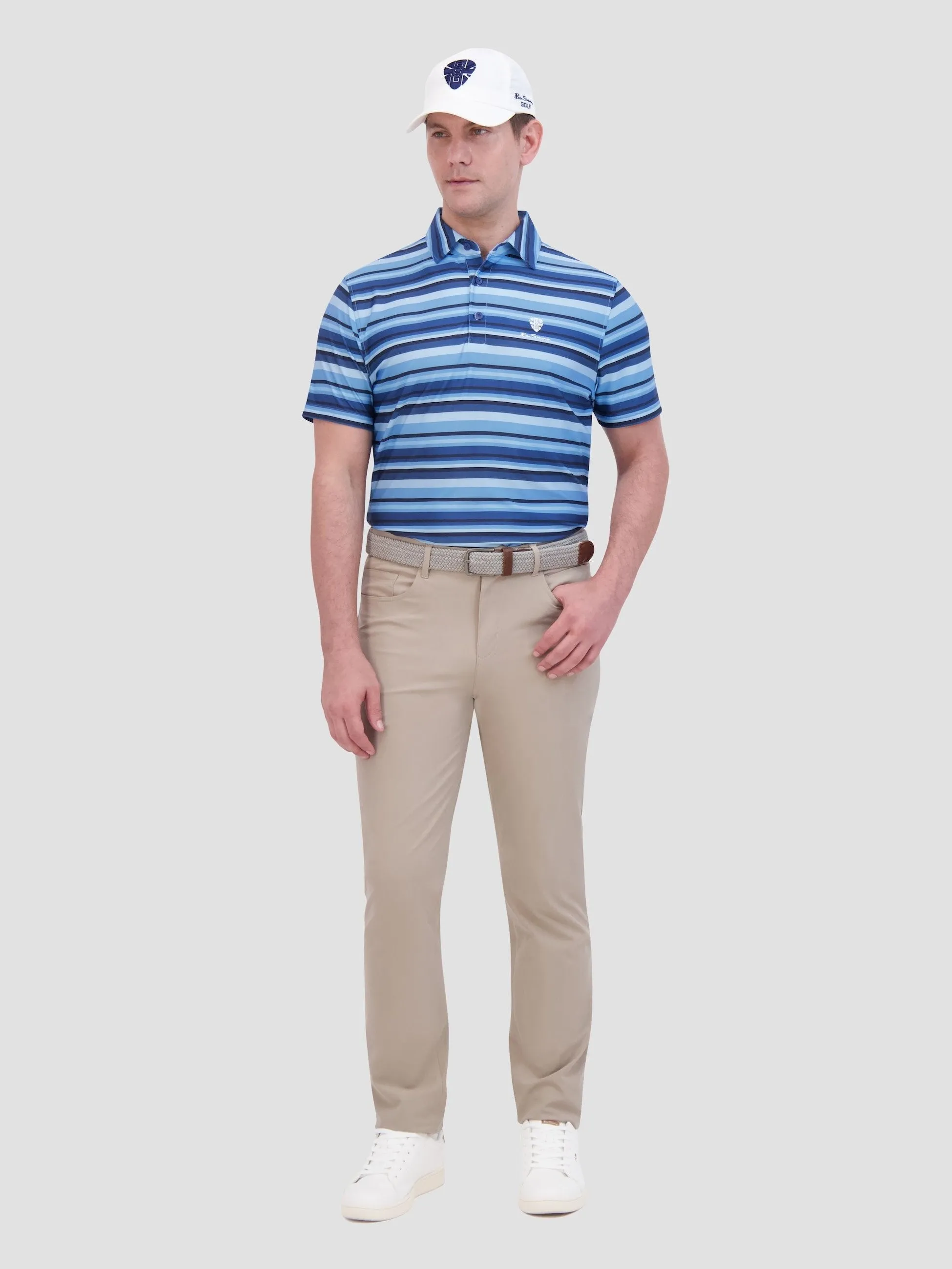 Multi Stripe Tech Jersey Sports Fit Polo - Sea sold by Ben Sherman