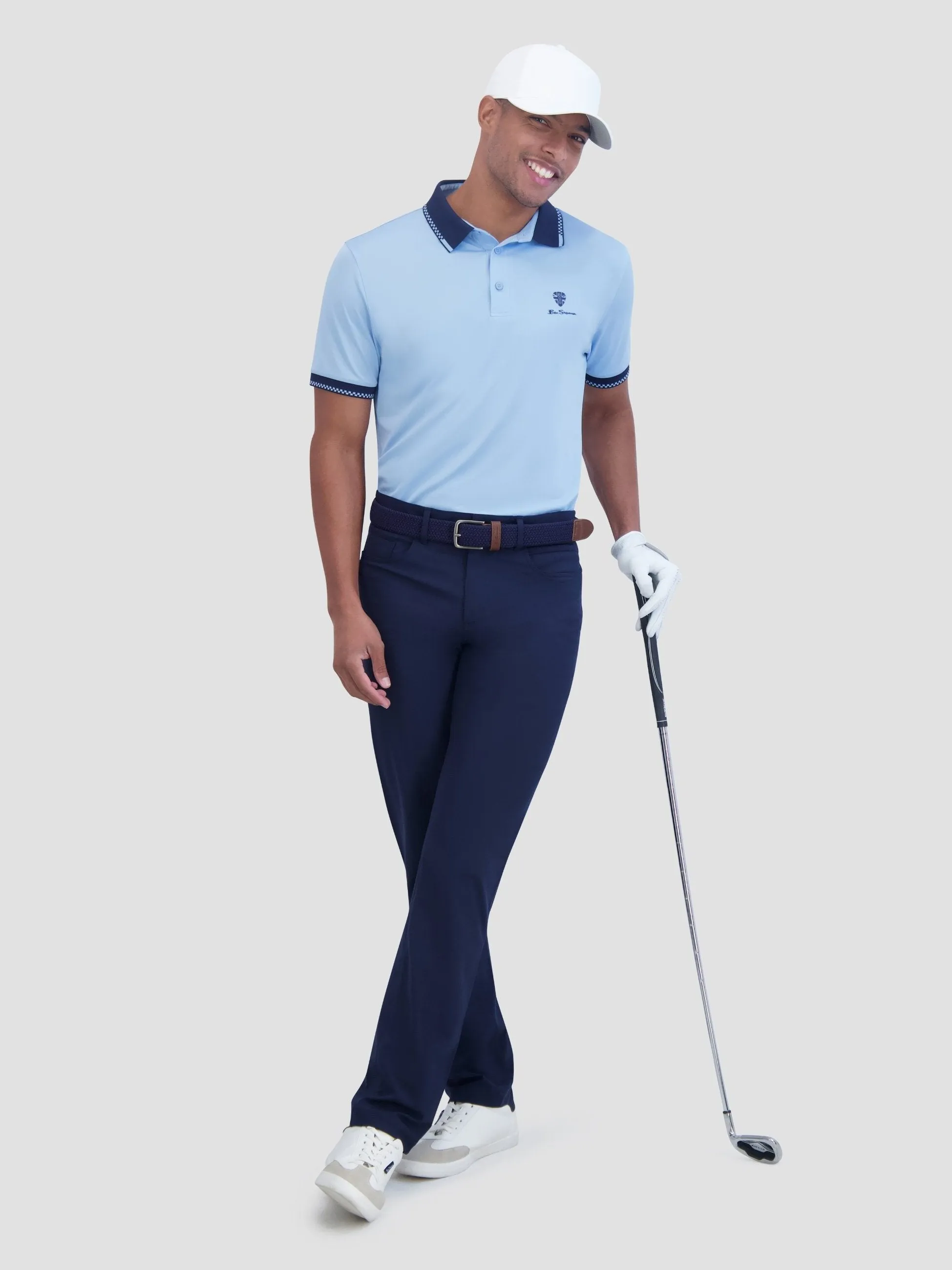 Checker Rib Tech Pique Sports Fit Polo - Placid Blue sold by Ben Sherman
