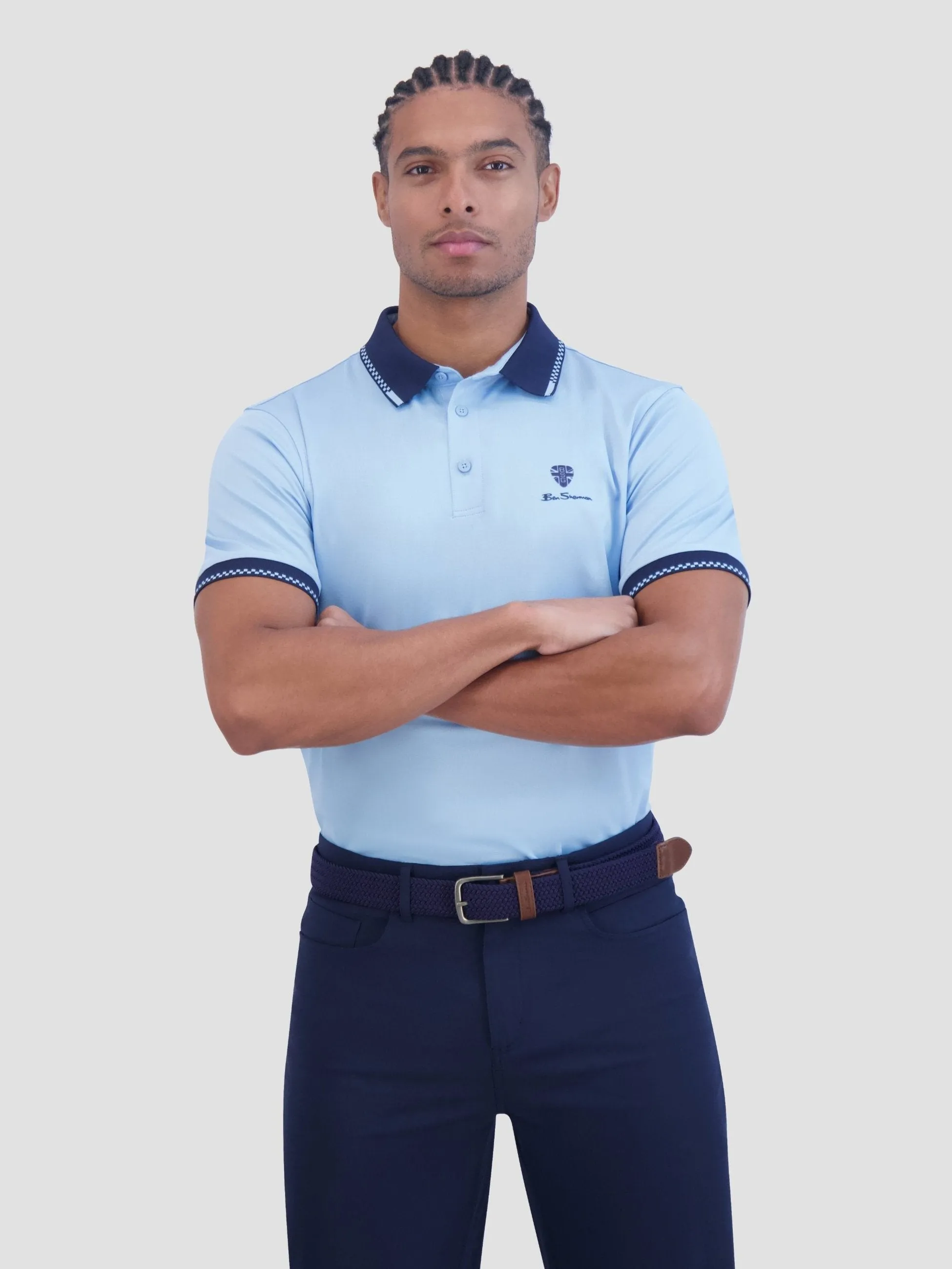 Checker Rib Tech Pique Sports Fit Polo - Placid Blue sold by Ben Sherman product image thumbnail 4