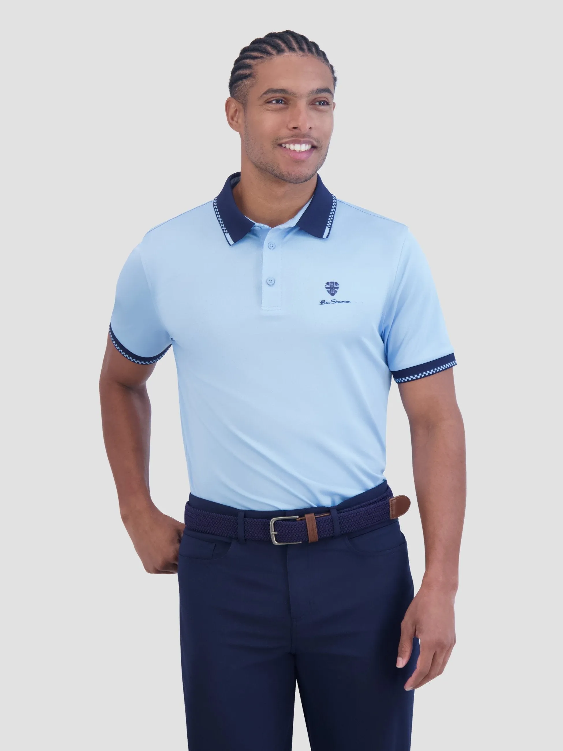 Checker Rib Tech Pique Sports Fit Polo - Placid Blue sold by Ben Sherman product image thumbnail 3