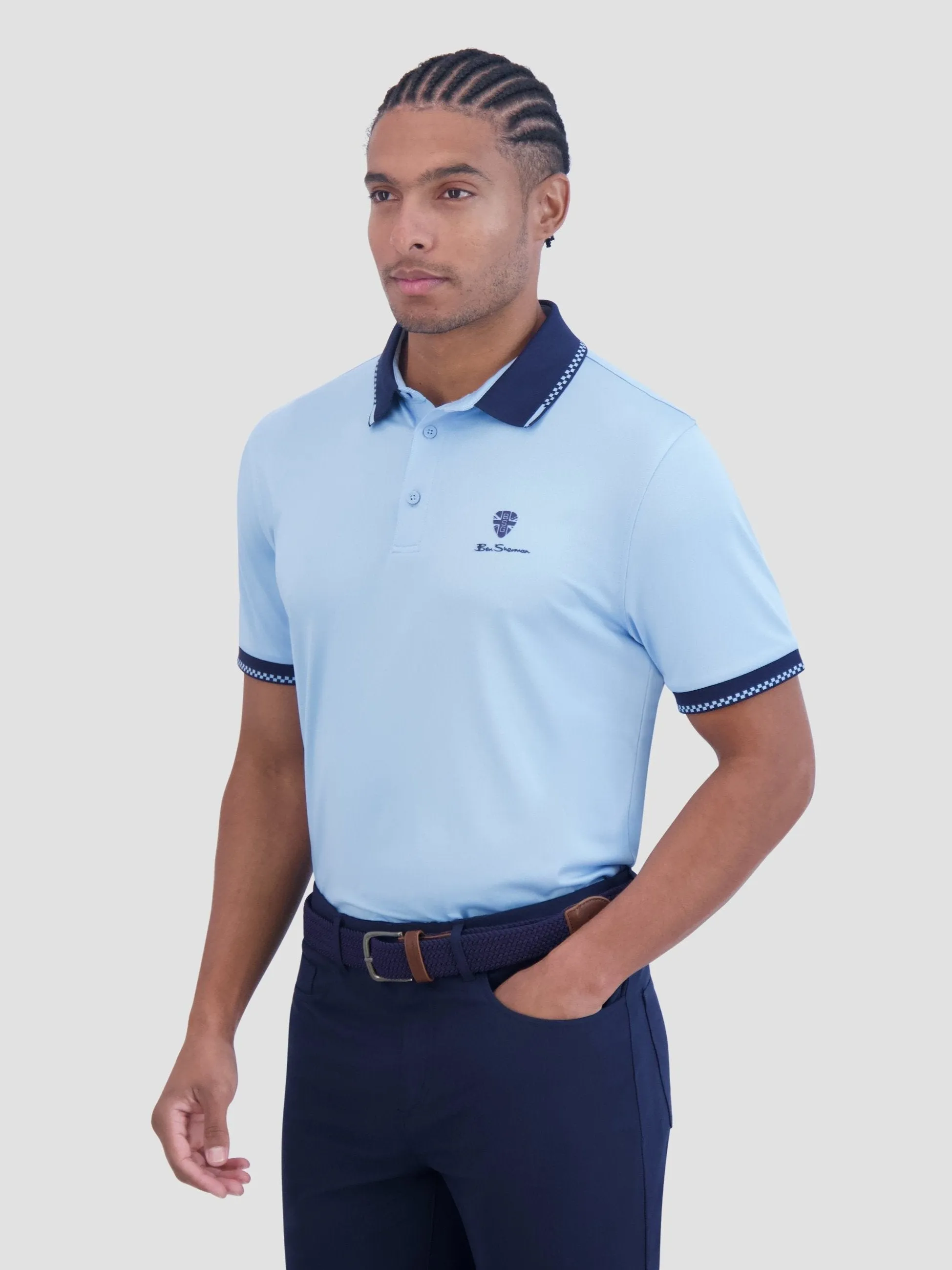 Checker Rib Tech Pique Sports Fit Polo - Placid Blue sold by Ben Sherman product image thumbnail 5