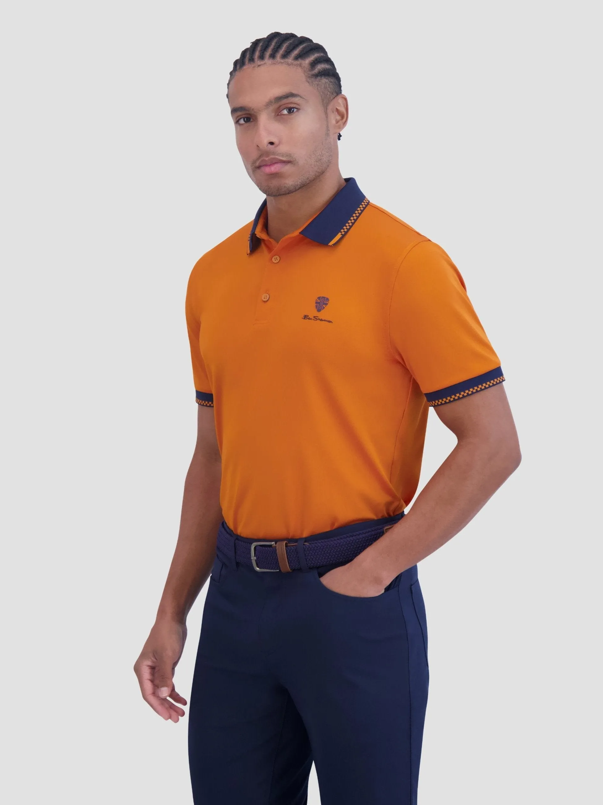 Checker Rib Tech Pique Sports Fit Polo - Amber sold by Ben Sherman product image thumbnail 3