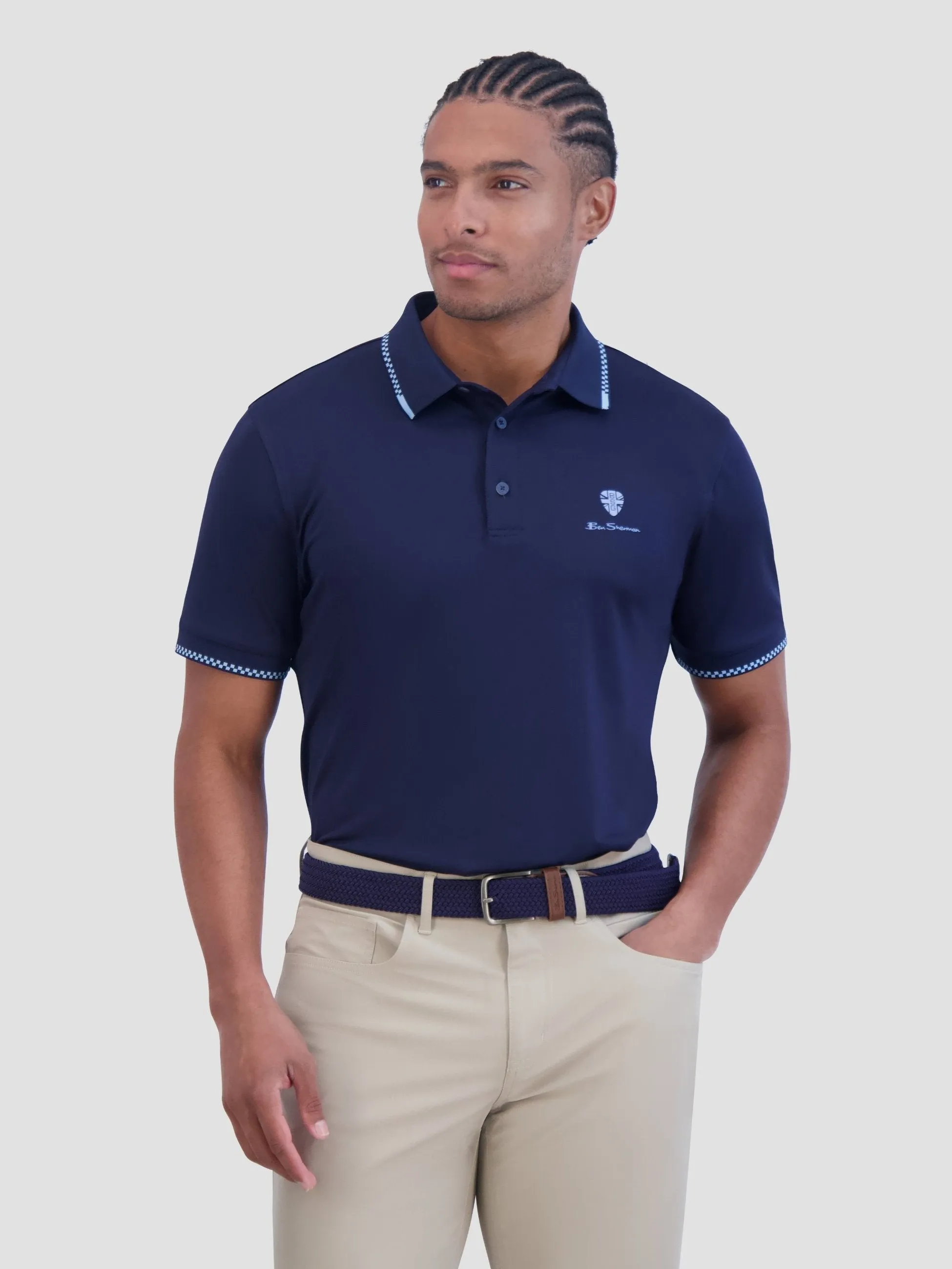 Checker Rib Tech Pique Sports Fit Polo - Navy sold by Ben Sherman product image thumbnail 4