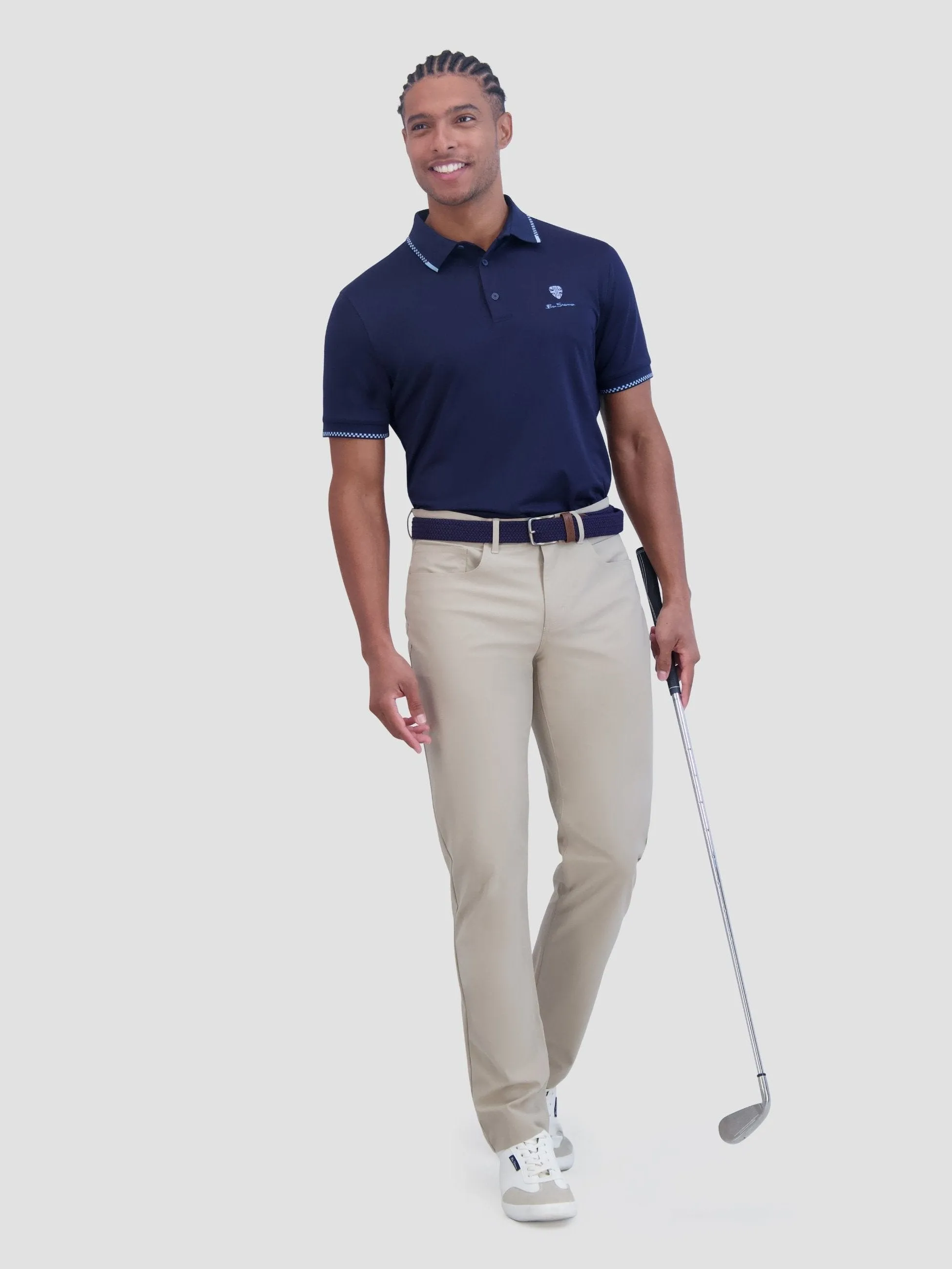 Checker Rib Tech Pique Sports Fit Polo - Navy sold by Ben Sherman product image thumbnail 3