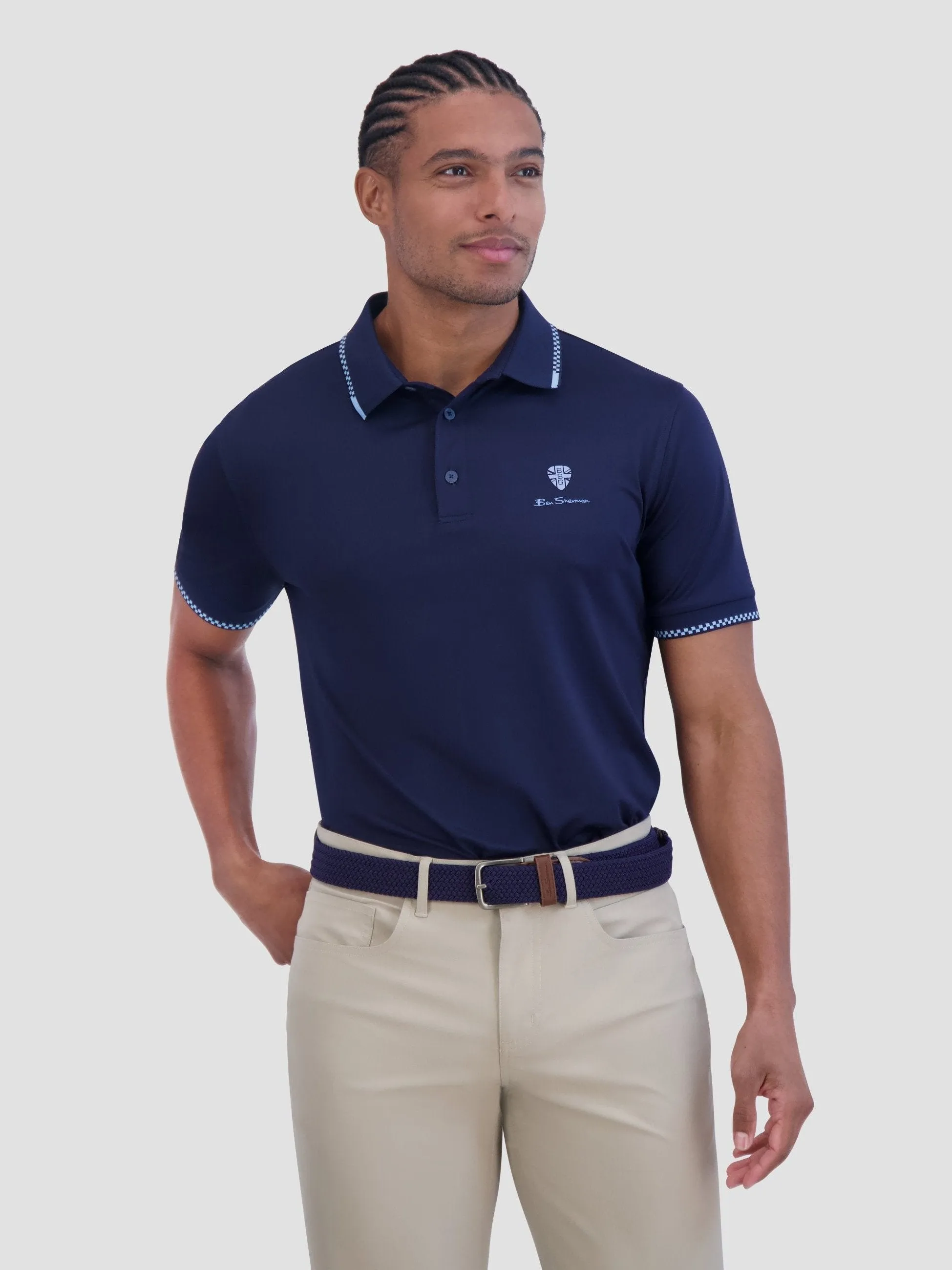 Checker Rib Tech Pique Sports Fit Polo - Navy sold by Ben Sherman product image thumbnail 5