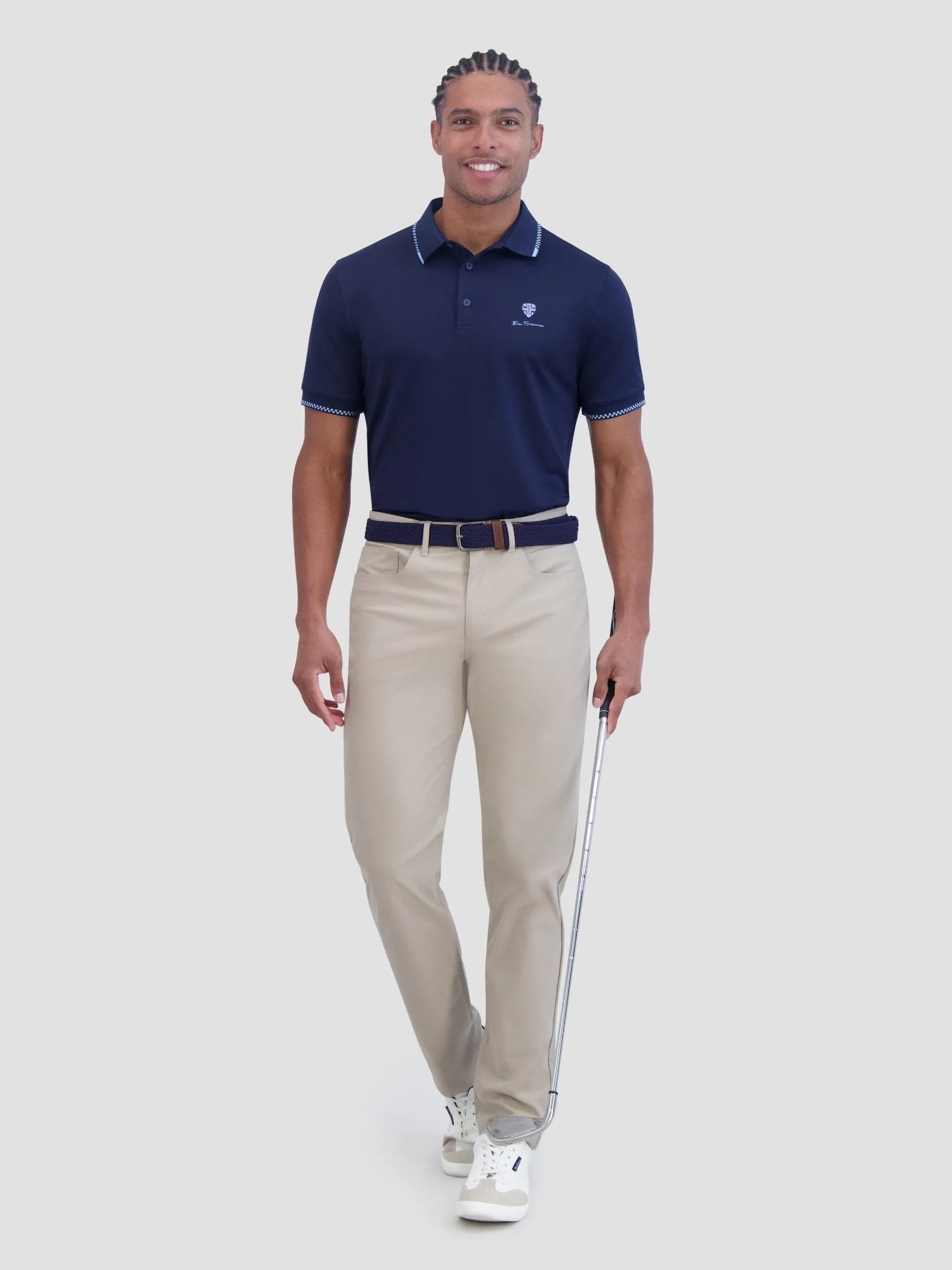 Checker Rib Tech Pique Sports Fit Polo - Navy sold by Ben Sherman product image thumbnail 2