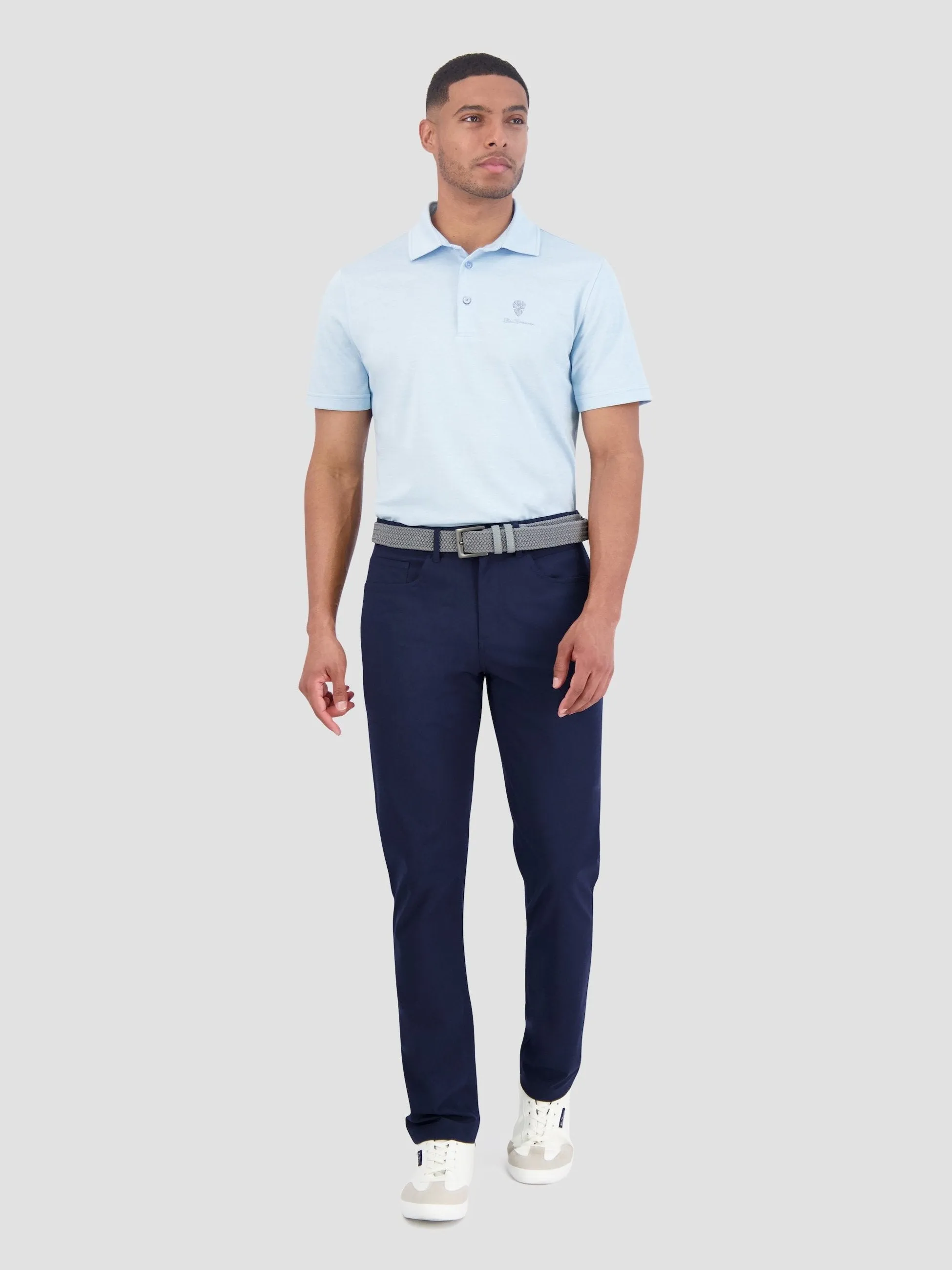 Yarn Dye Heather Tech Jersey Polo - Light Blue sold by Ben Sherman