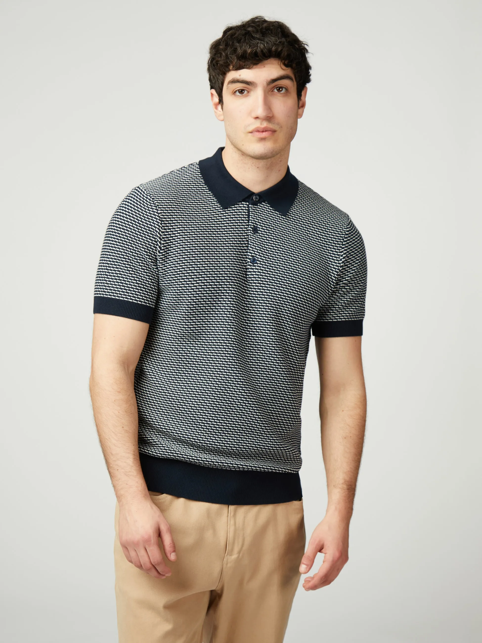 Bicoloured Textured Polo - Dark Navy sold by Ben Sherman