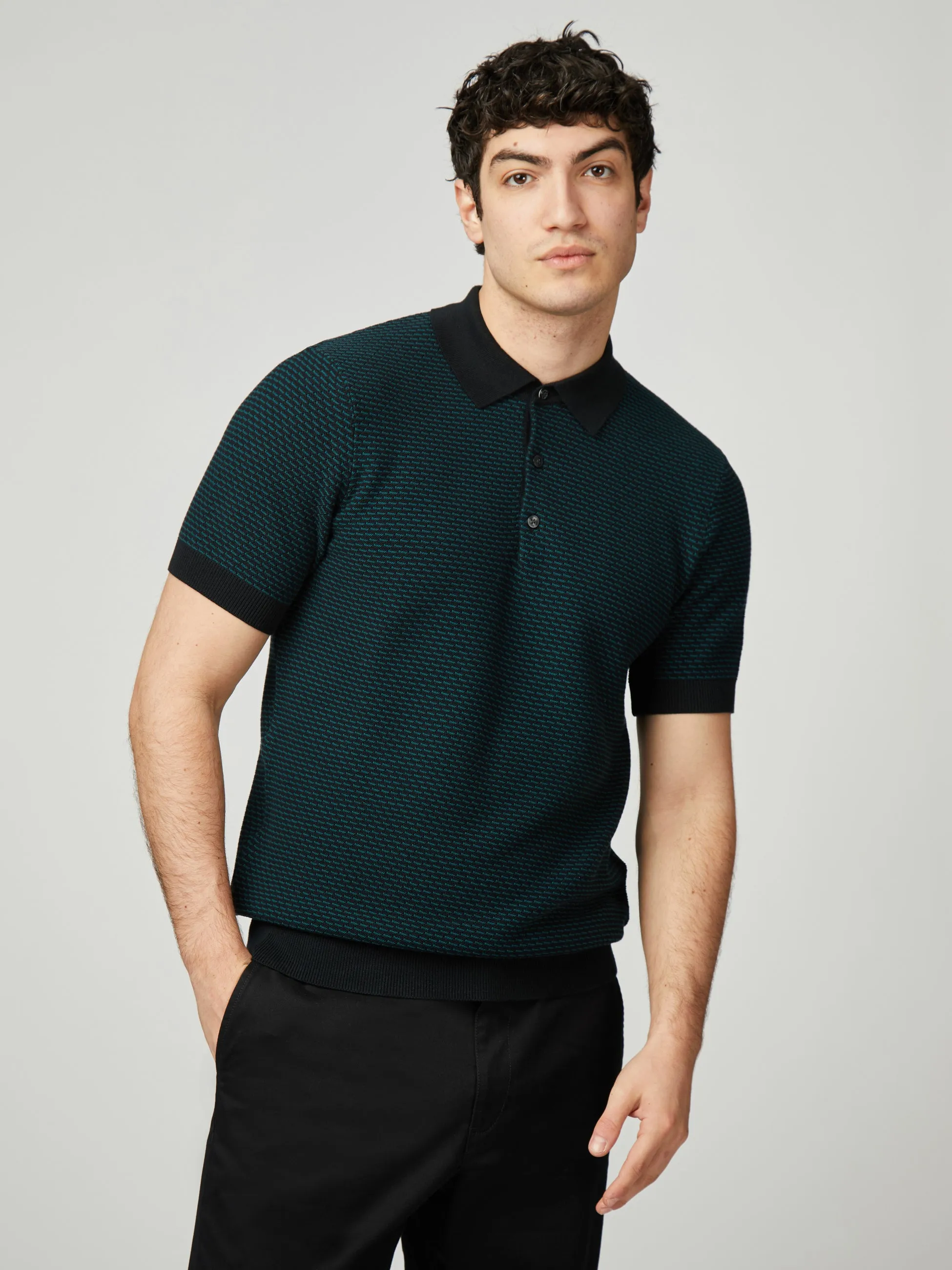 Bicoloured Textured Polo - Black sold by Ben Sherman
