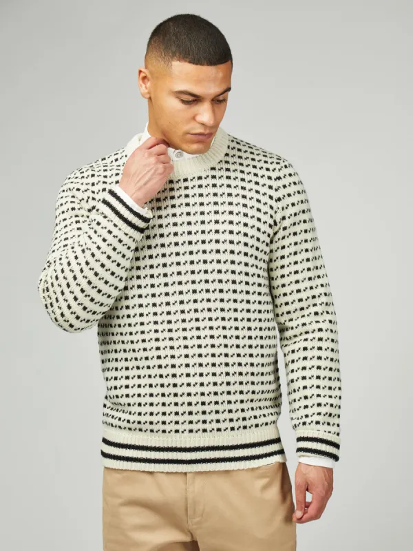 B By Ben Sherman Jacquard Crew - Ivory sold by Ben Sherman