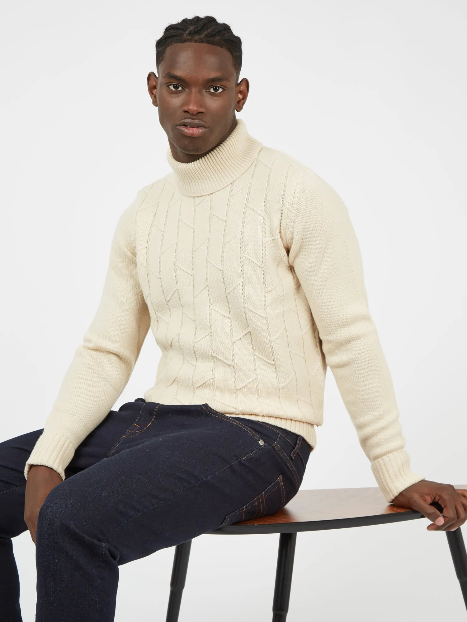 Patterned Knit Roll-Neck Sweater - Ivory sold by Ben Sherman product image thumbnail 3