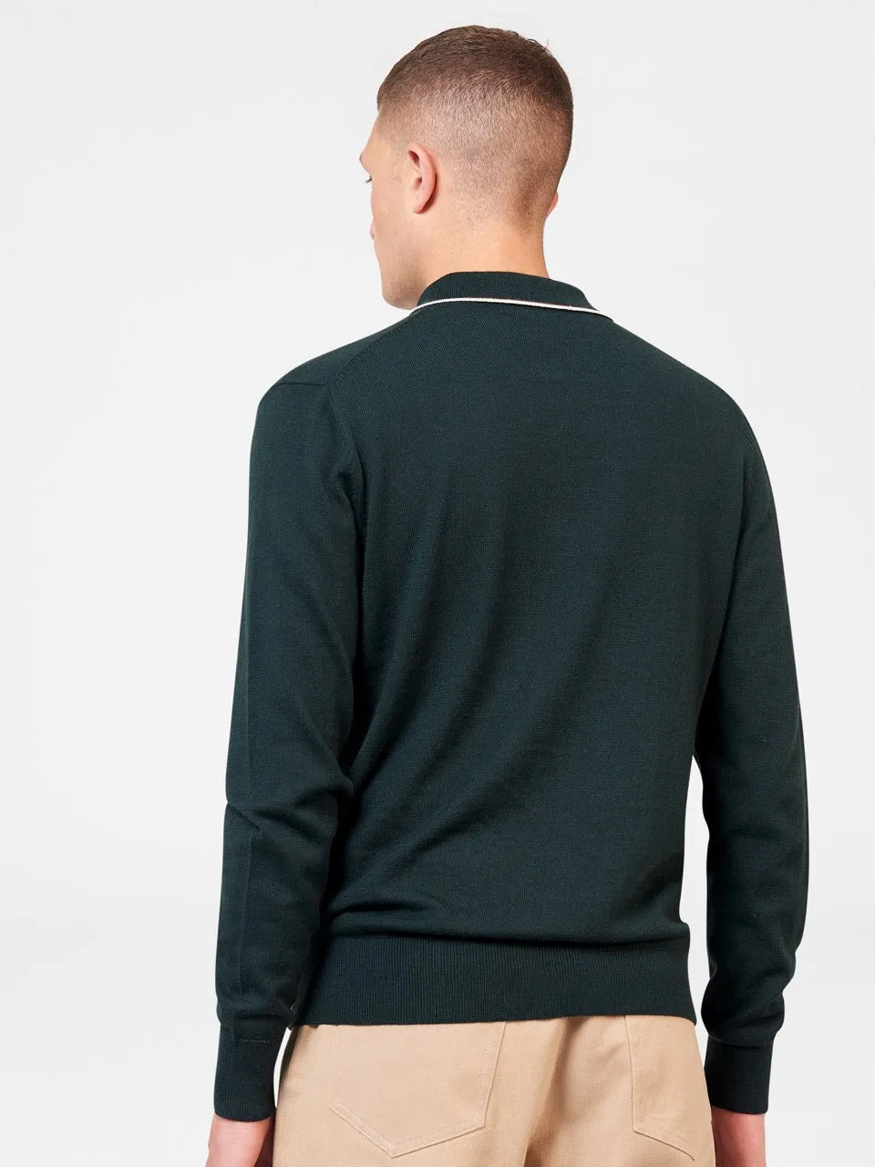 Tipped Merino Knit Sweater Polo - Dark Green sold by Ben Sherman product image thumbnail 4