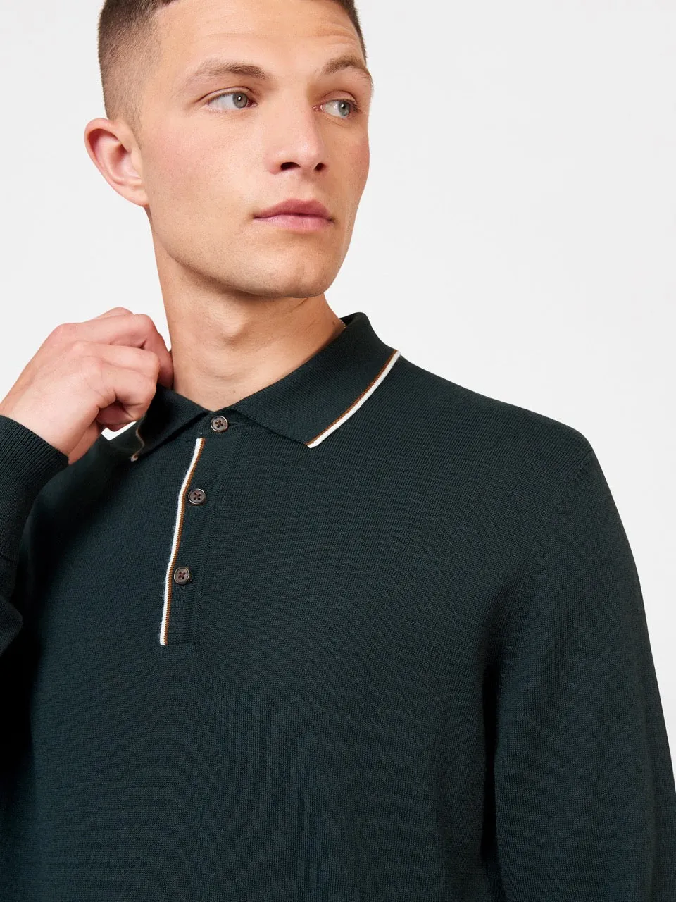 Tipped Merino Knit Sweater Polo - Dark Green sold by Ben Sherman