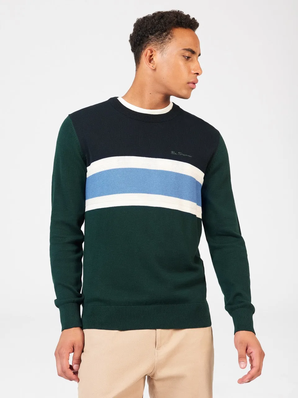 Chest Stripe Crewneck Sweater - Green sold by Ben Sherman product image thumbnail 2