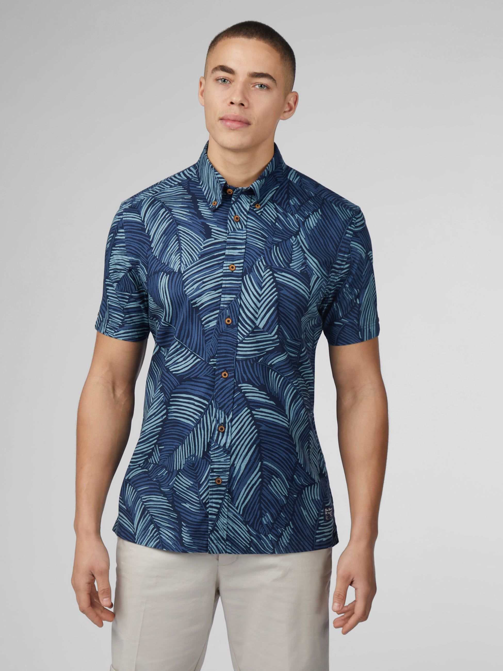 B by Ben Sherman Abstract Leaf Print - Blue Denim sold by Ben Sherman