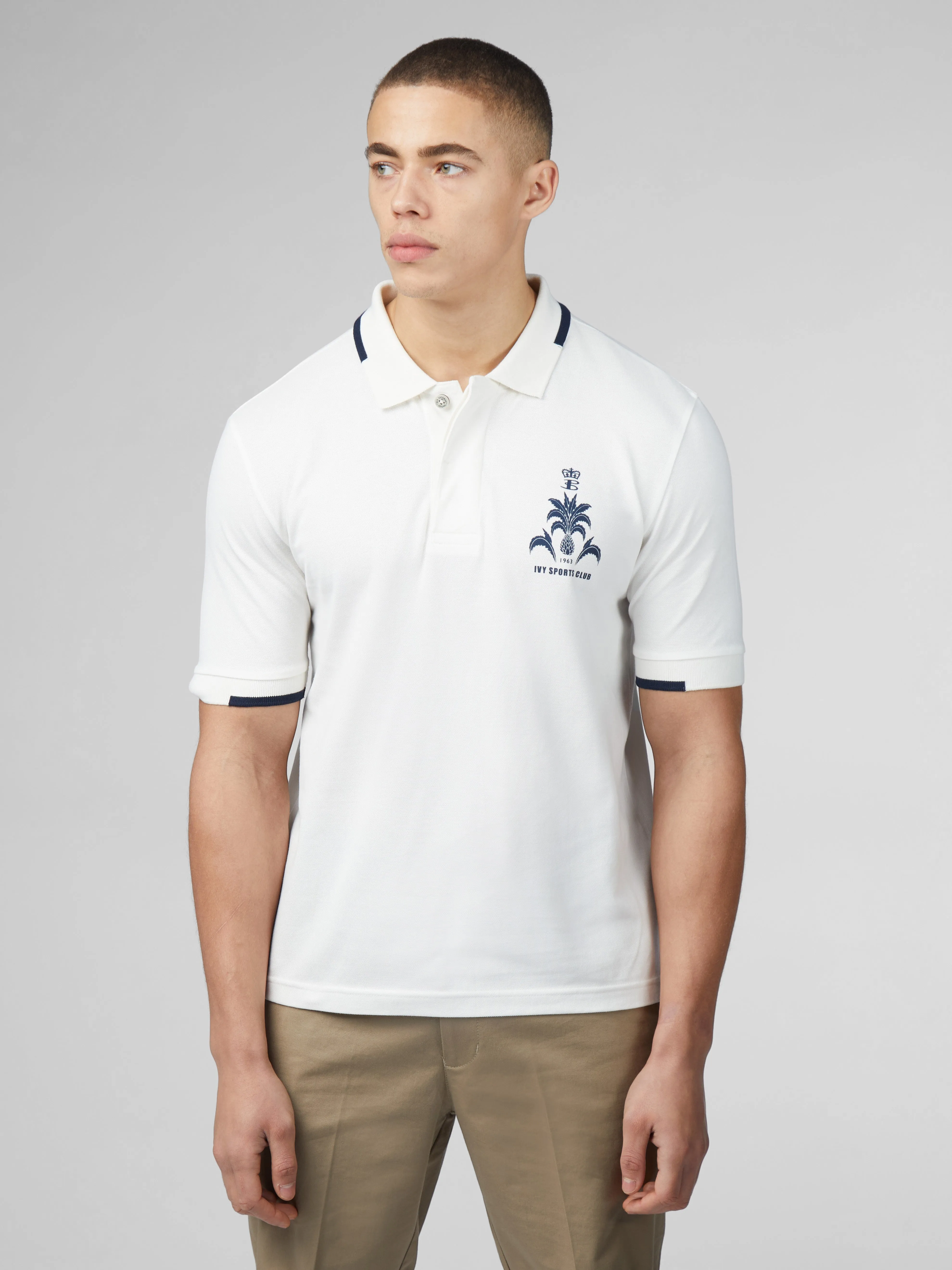 B by Ben Sherman Sports Club Embroidered Polo - Snow White sold by Ben Sherman