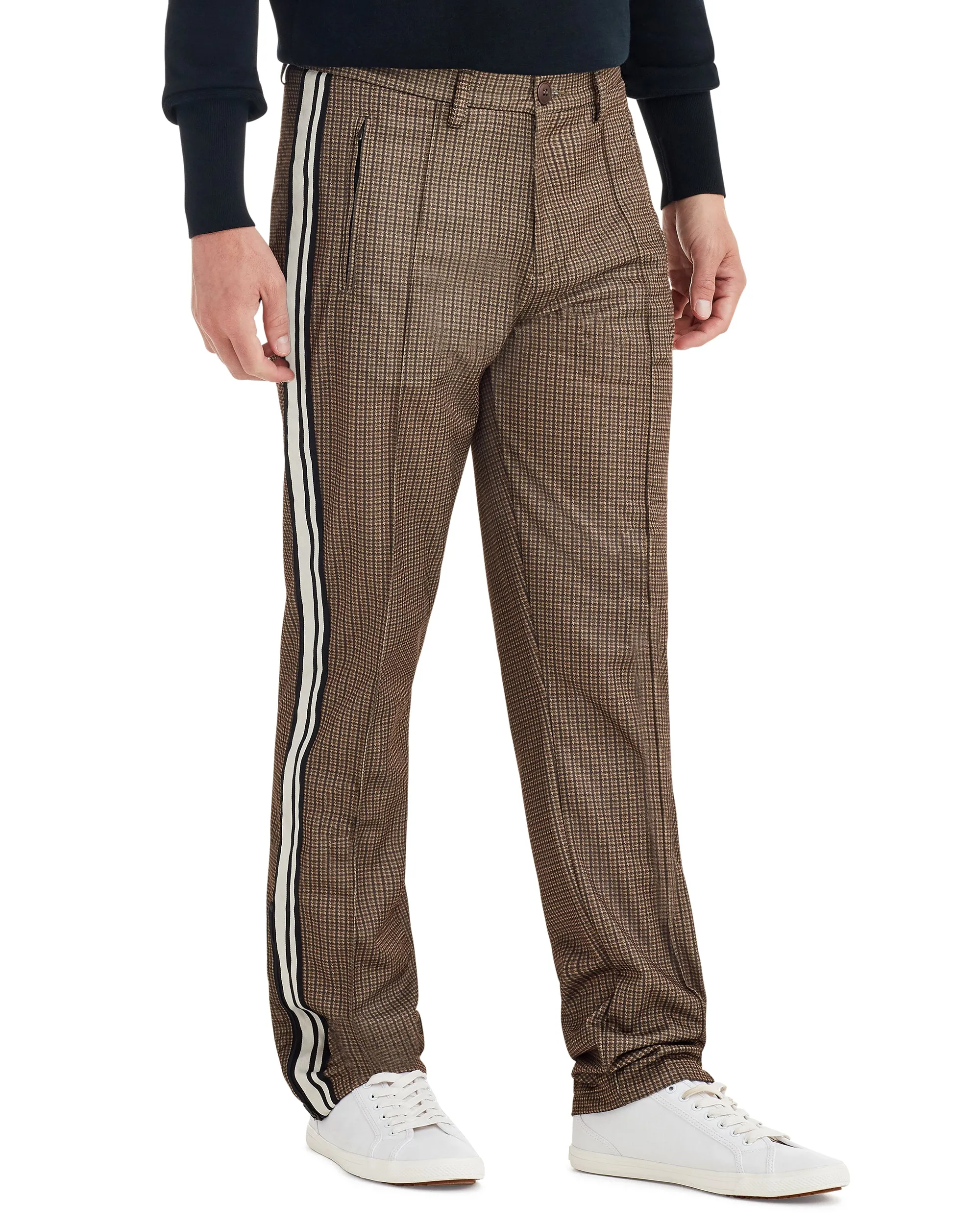 Dog Tooth Print Side Stripe Track Pant - Camel sold by Ben Sherman