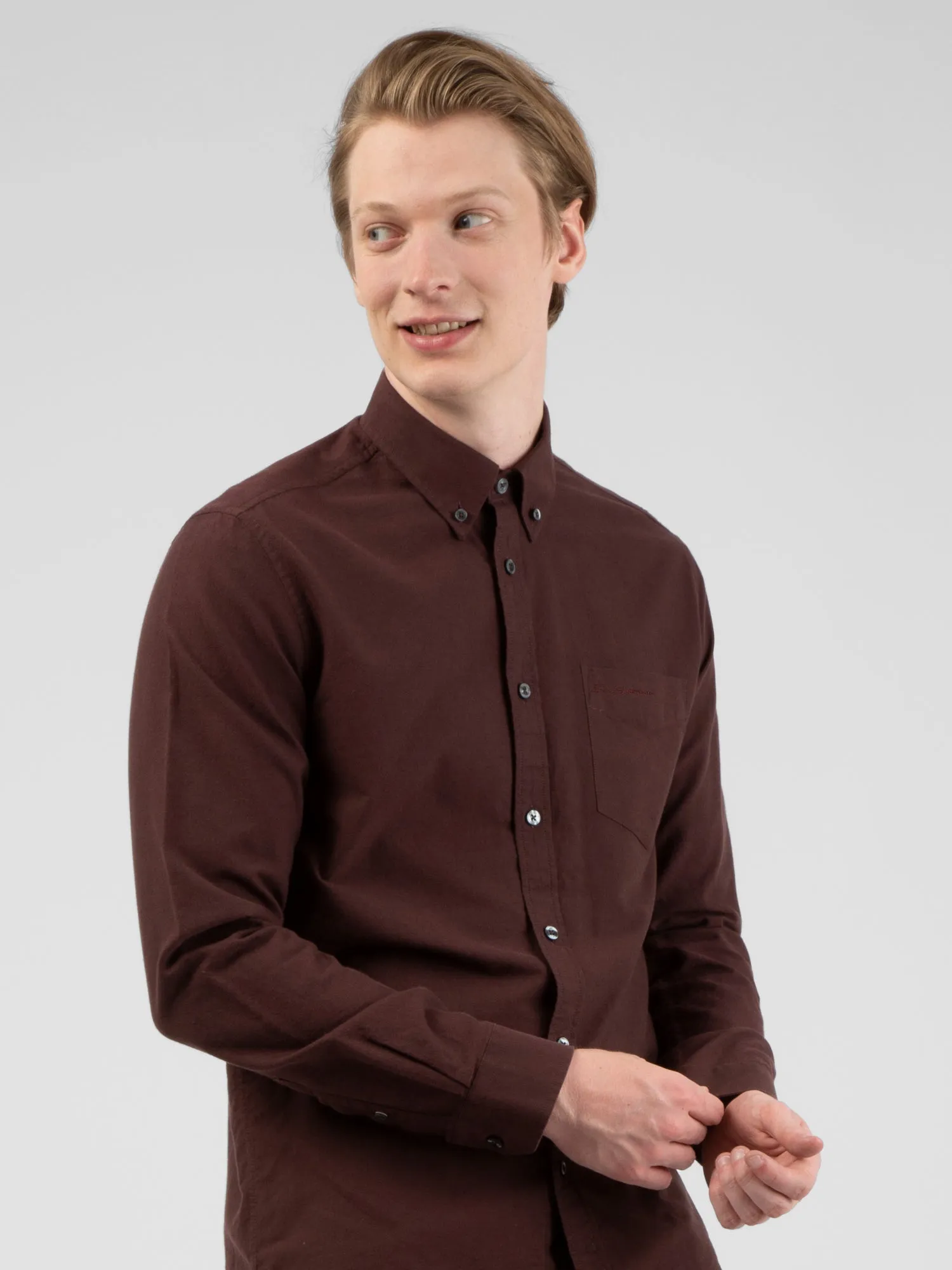 Signature Organic Long-Sleeve Oxford Shirt - Bordeaux sold by Ben Sherman product image thumbnail 3