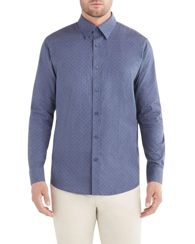 Long-Sleeve Clipped X Dobby Shirt - Indigo sold by Ben Sherman