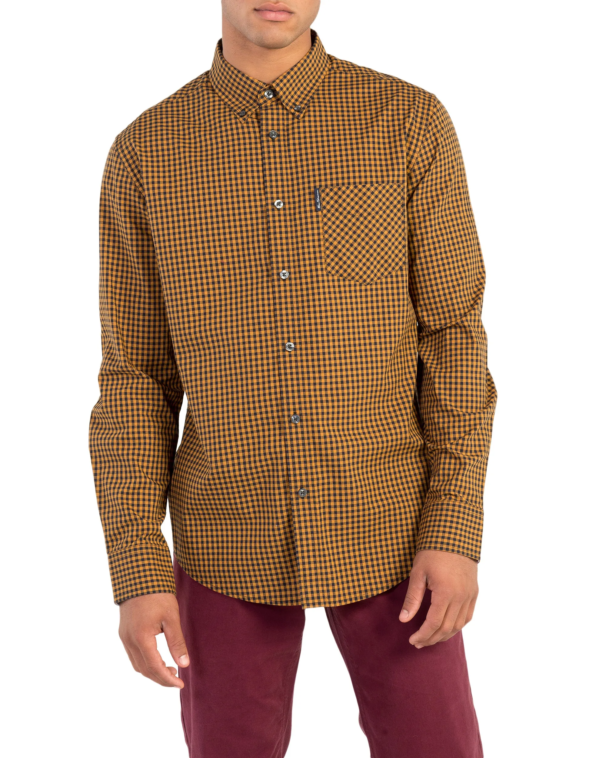 Long-Sleeve Classic Gingham Shirt - Mustard sold by Ben Sherman