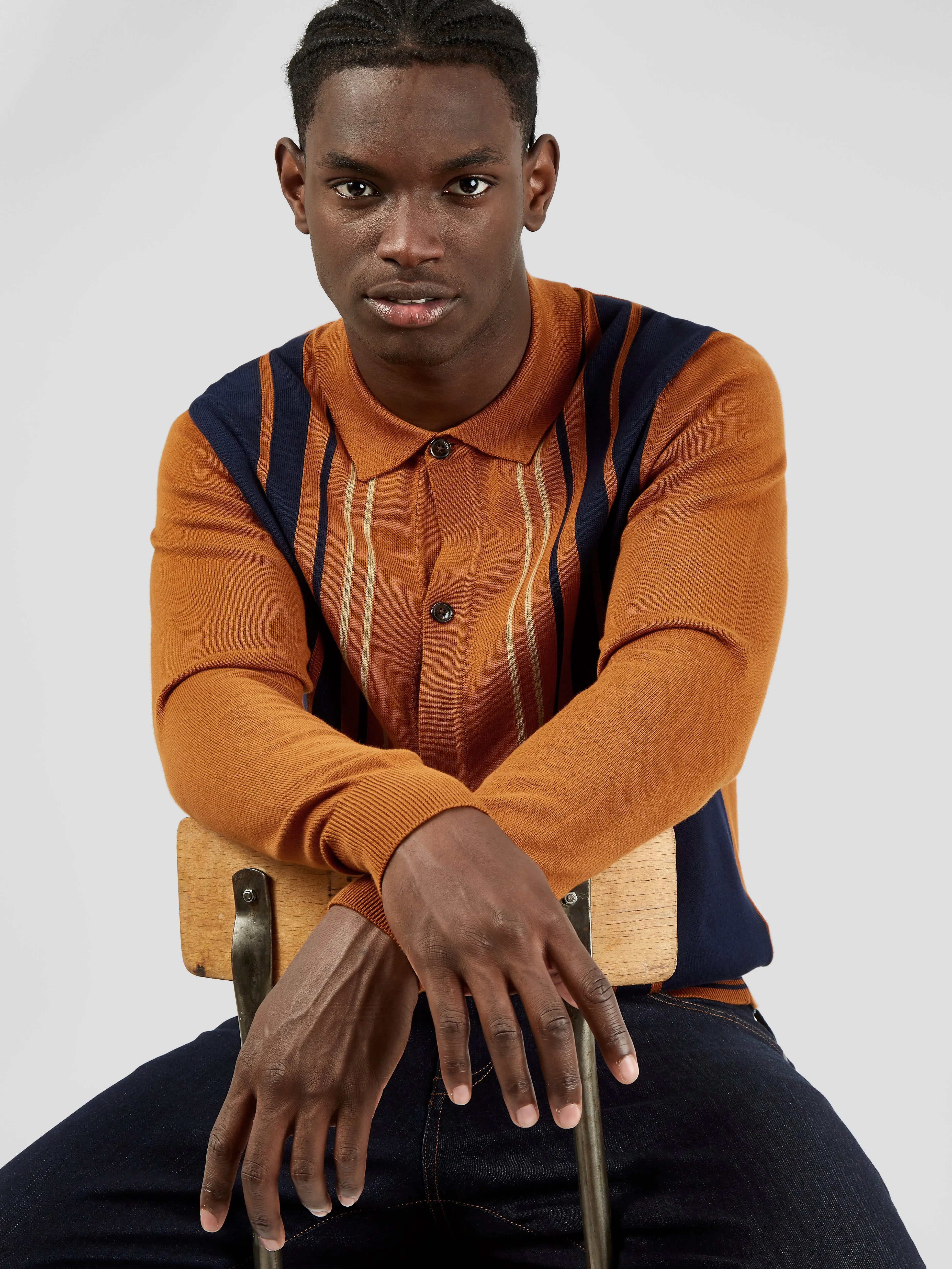 Iconic Vertical-Stripe Button-Through Mod Polo - Caramel sold by Ben Sherman product image thumbnail 5