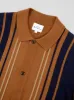 Iconic Vertical-Stripe Button-Through Mod Polo - Caramel sold by Ben Sherman