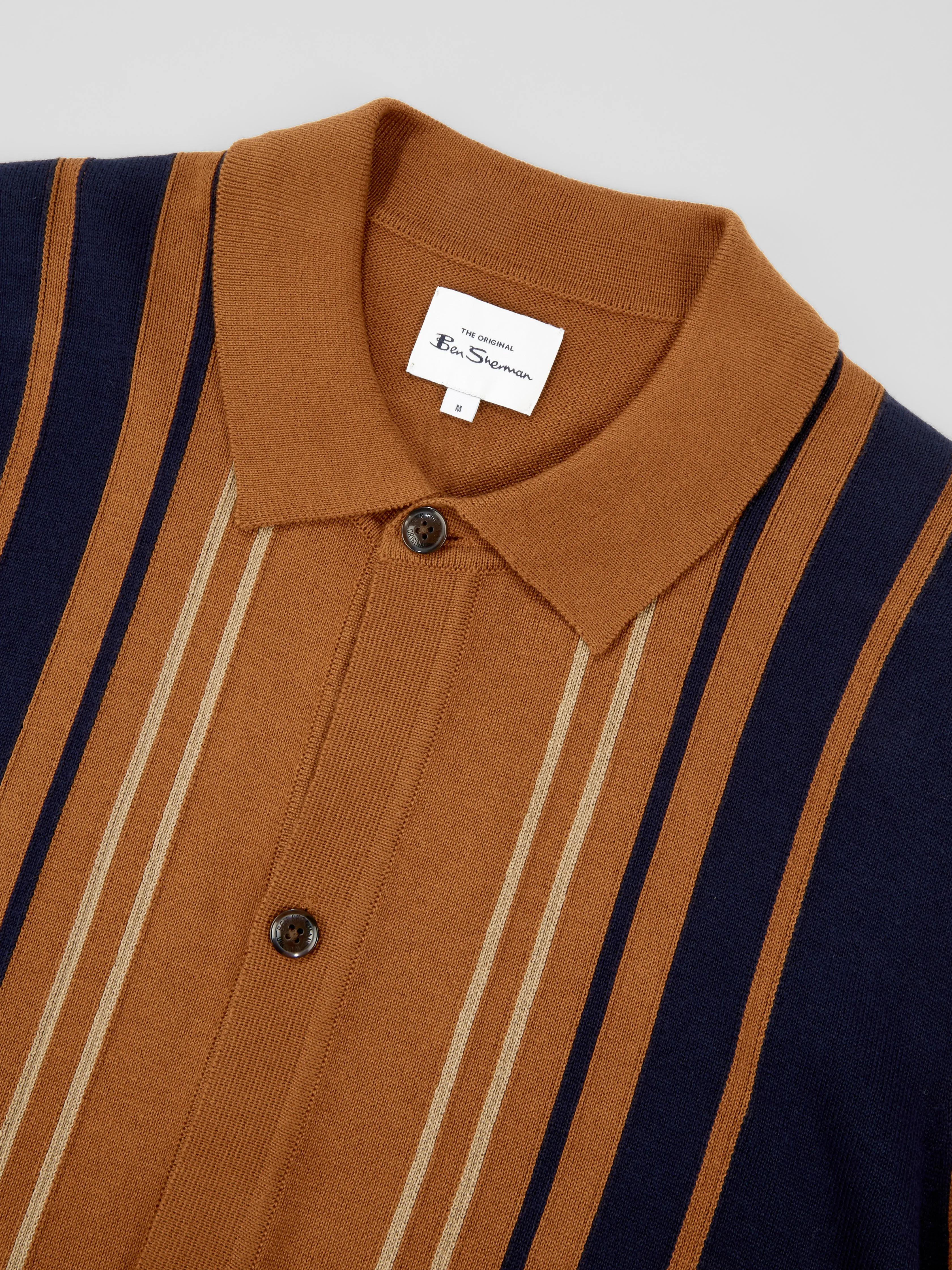 Iconic Vertical-Stripe Button-Through Mod Polo - Caramel sold by Ben Sherman product image thumbnail 3