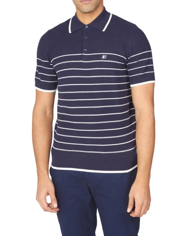B by Ben Sherman Textured Stripe Polo - Dark Navy sold by Ben Sherman