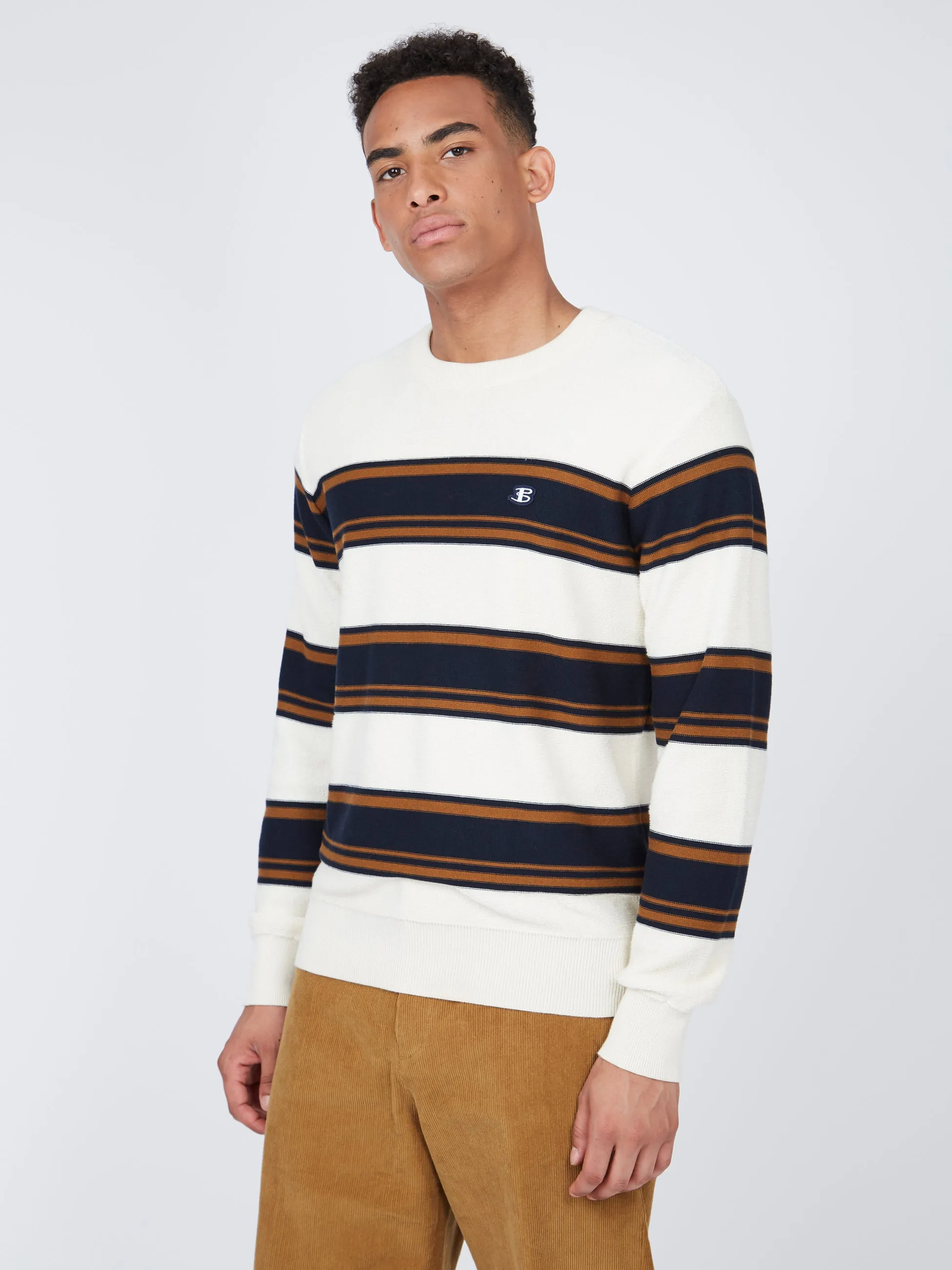B by Ben Sherman Striped Chunky Knit Sweater - Ivory sold by Ben Sherman
