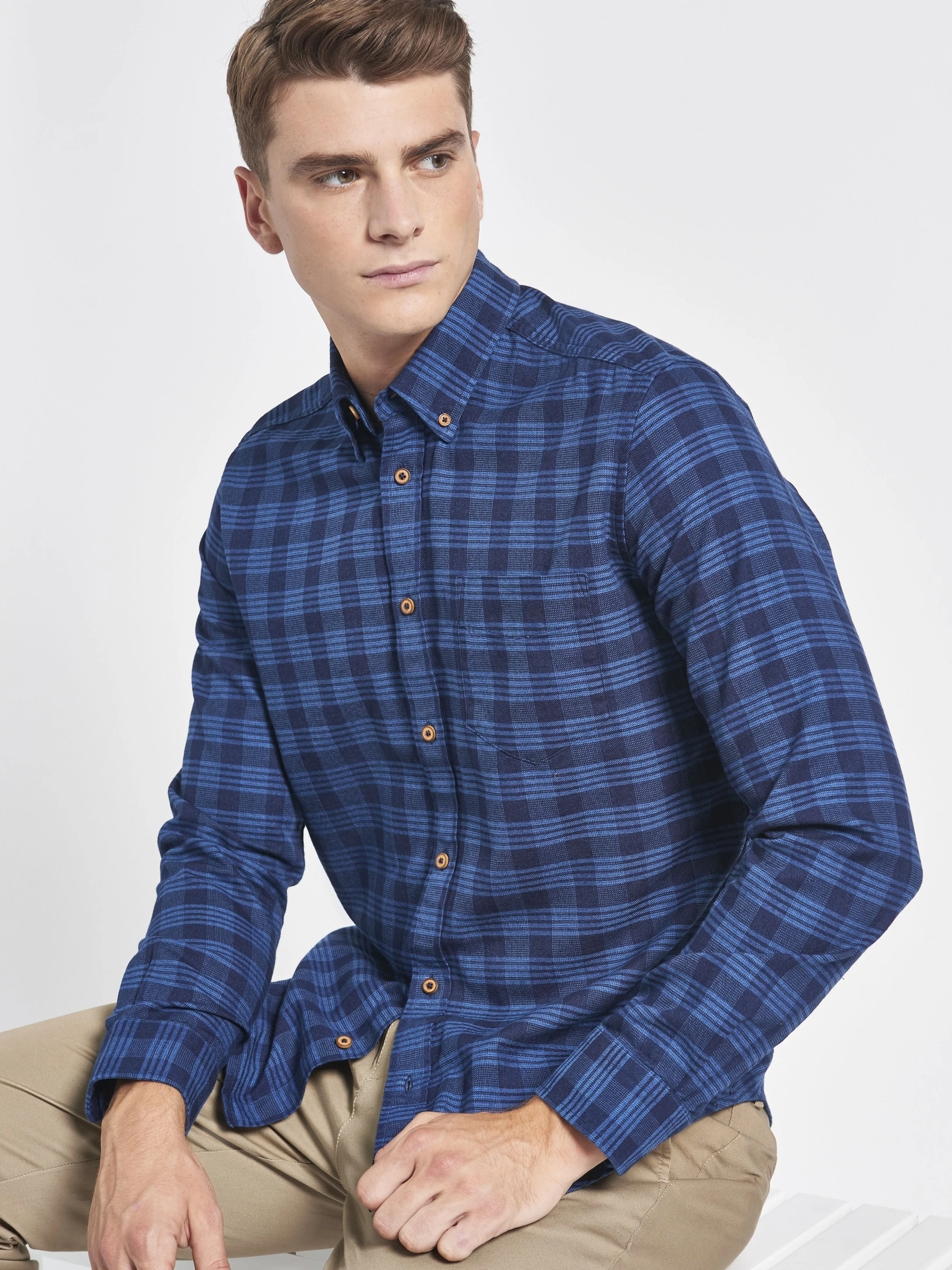 Indigo Gingham Check Long-Sleeve Shirt sold by Ben Sherman product image thumbnail 3