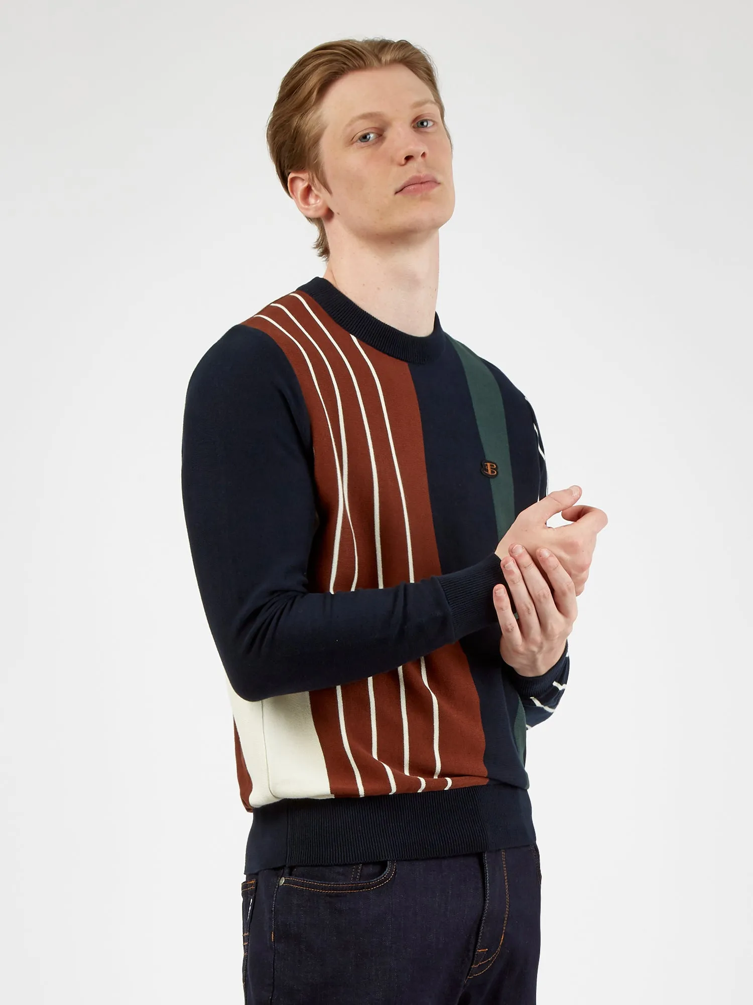 Vertical-Stripe Crewneck Sweater - Dark Navy sold by Ben Sherman