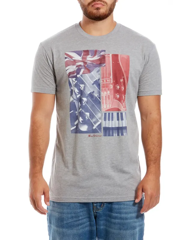 Music Collage Graphic Tee - Dark Heather Grey sold by Ben Sherman