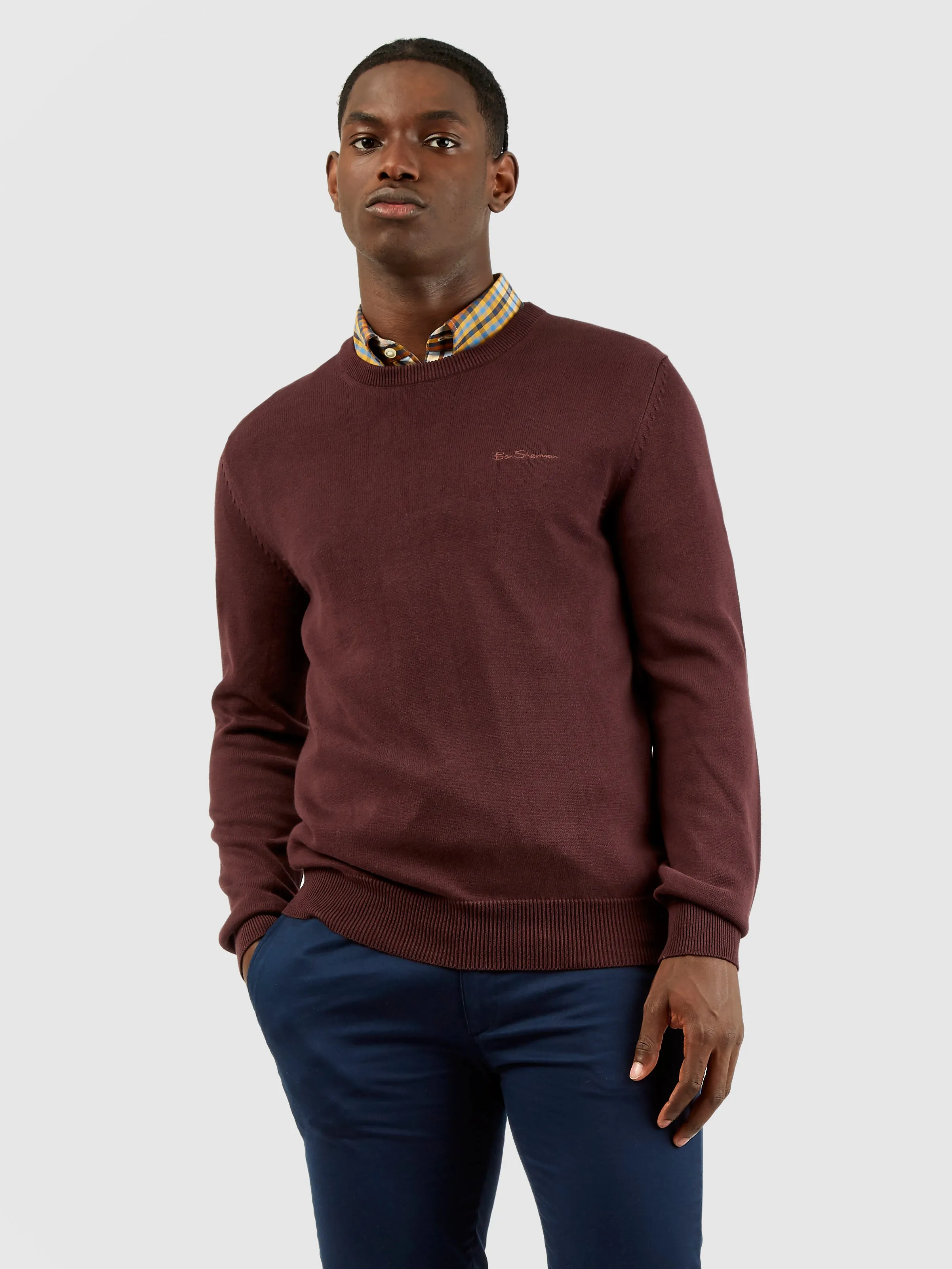 Signature Knit Crewneck Sweater - Bordeaux sold by Ben Sherman