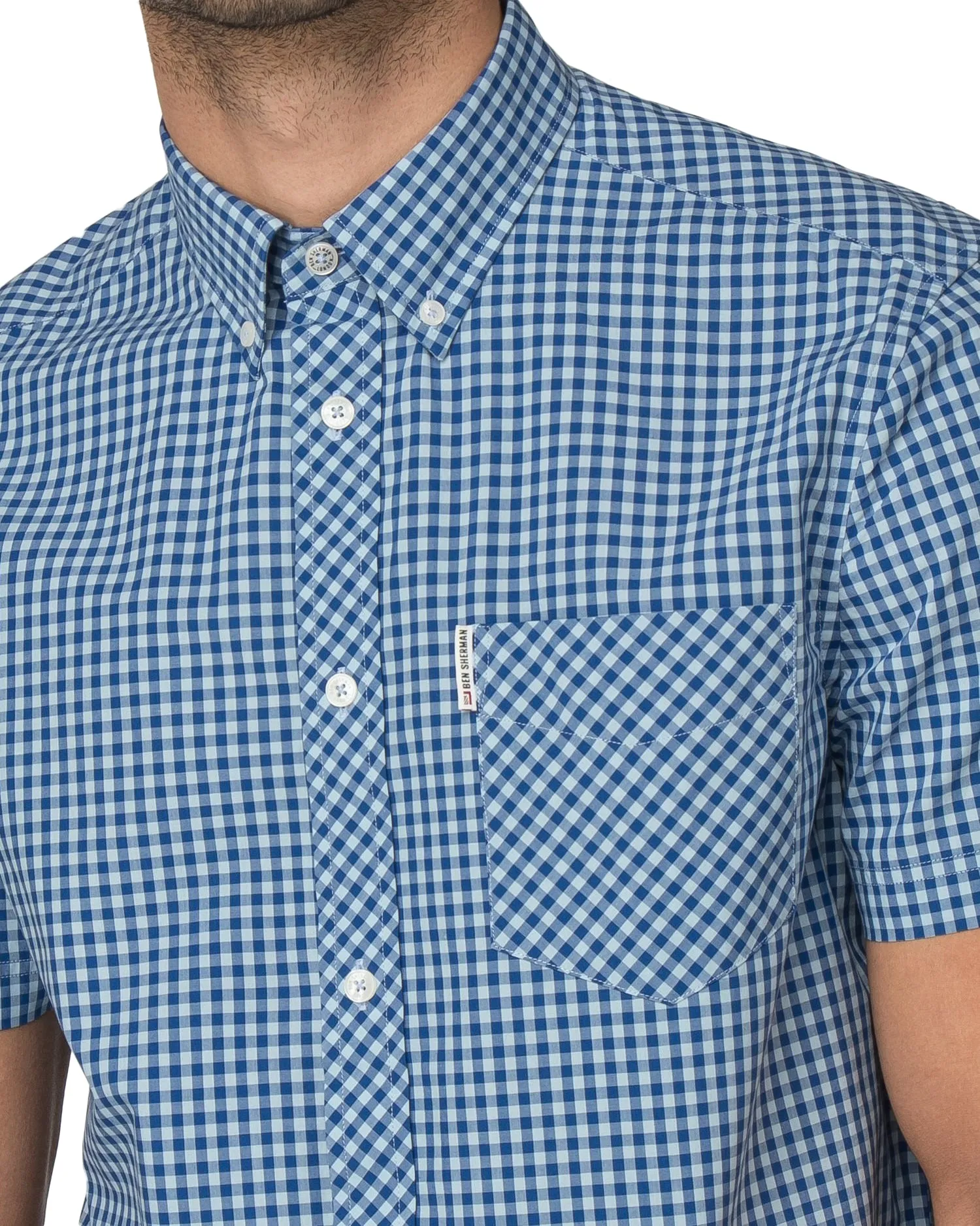 Short-Sleeve Gingham Shirt - Sky Blue sold by Ben Sherman product image thumbnail 3
