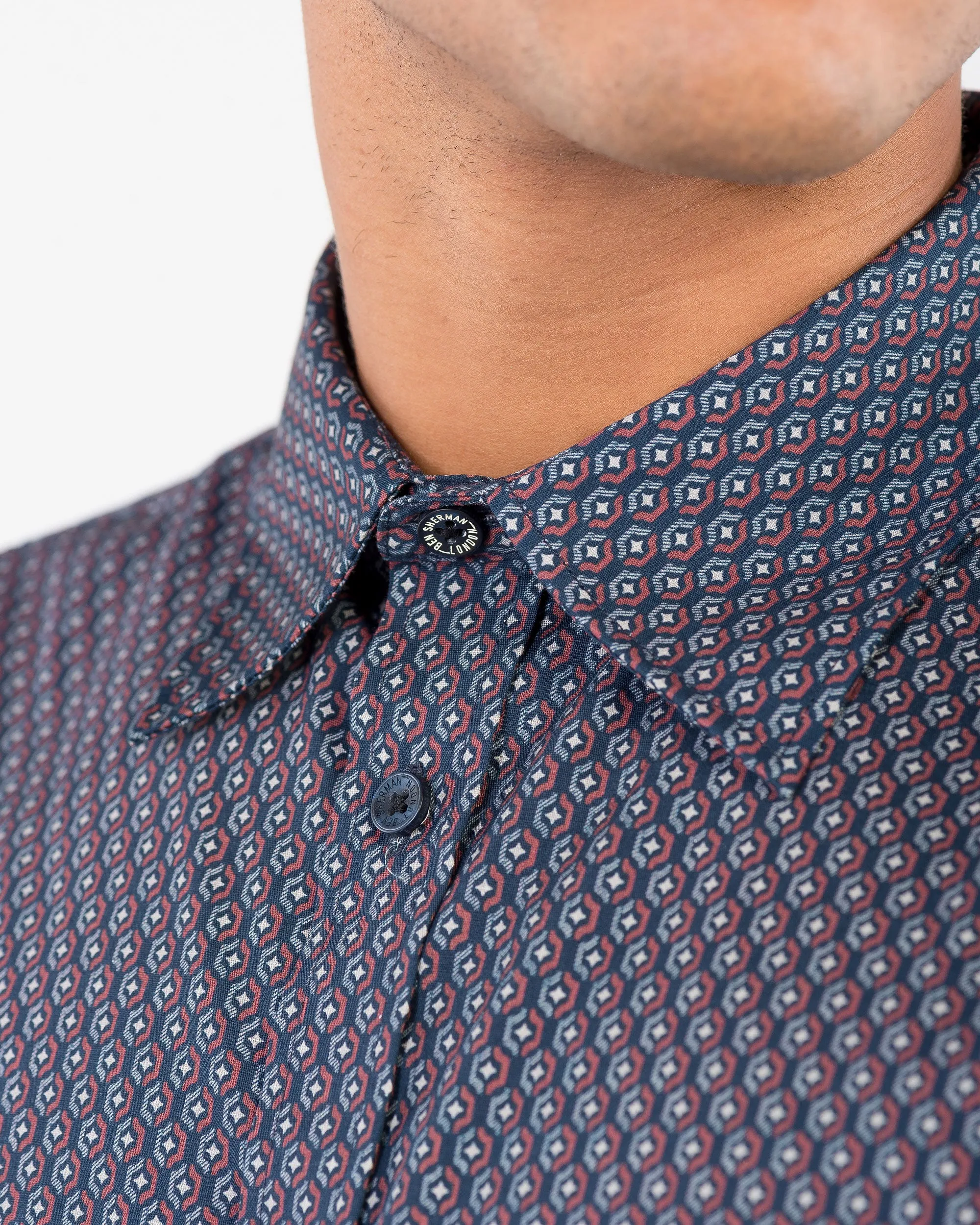Long-Sleeve Retro Geo Print Shirt - Navy sold by Ben Sherman product image thumbnail 5