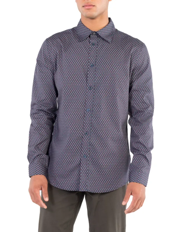Long-Sleeve Retro Geo Print Shirt - Navy made by Ben Sherman