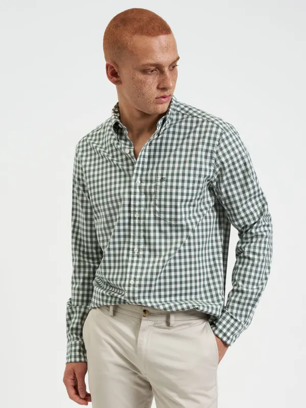 House Poplin Gingham Shirt - Olive sold by Ben Sherman