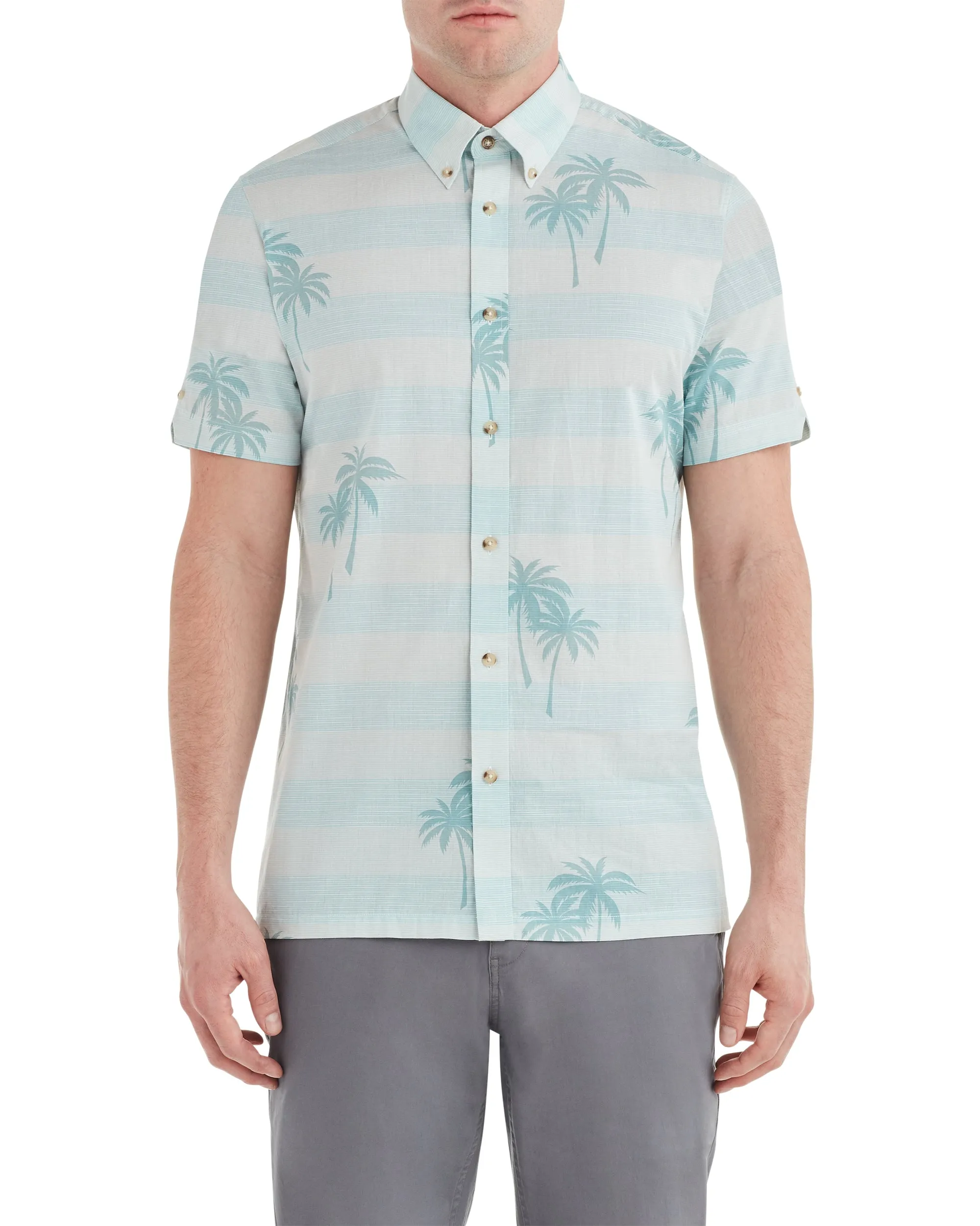 Short-Sleeve Palm Print Shirt - Sea sold by Ben Sherman