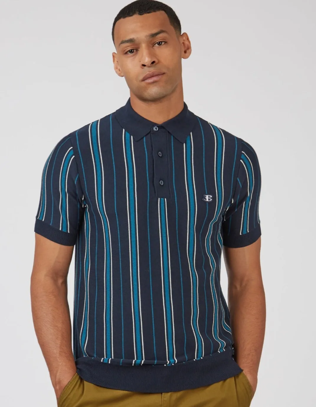 B by Ben Sherman Striped Knit Polo - Navy sold by Ben Sherman