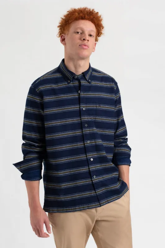 Dalston Blues Long Sleeve Indigo Stripe Shirt sold by Ben Sherman