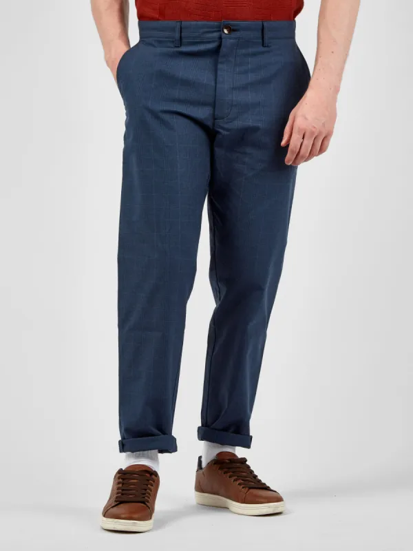 Tonal Check-Print Slim-Taper Trouser - Dark Blue sold by Ben Sherman
