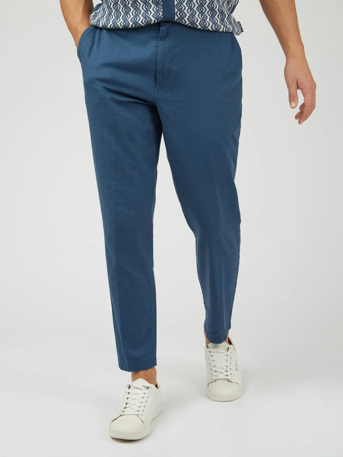 Signature Slim Taper Linen Trousers - Blue sold by Ben Sherman product image thumbnail 3