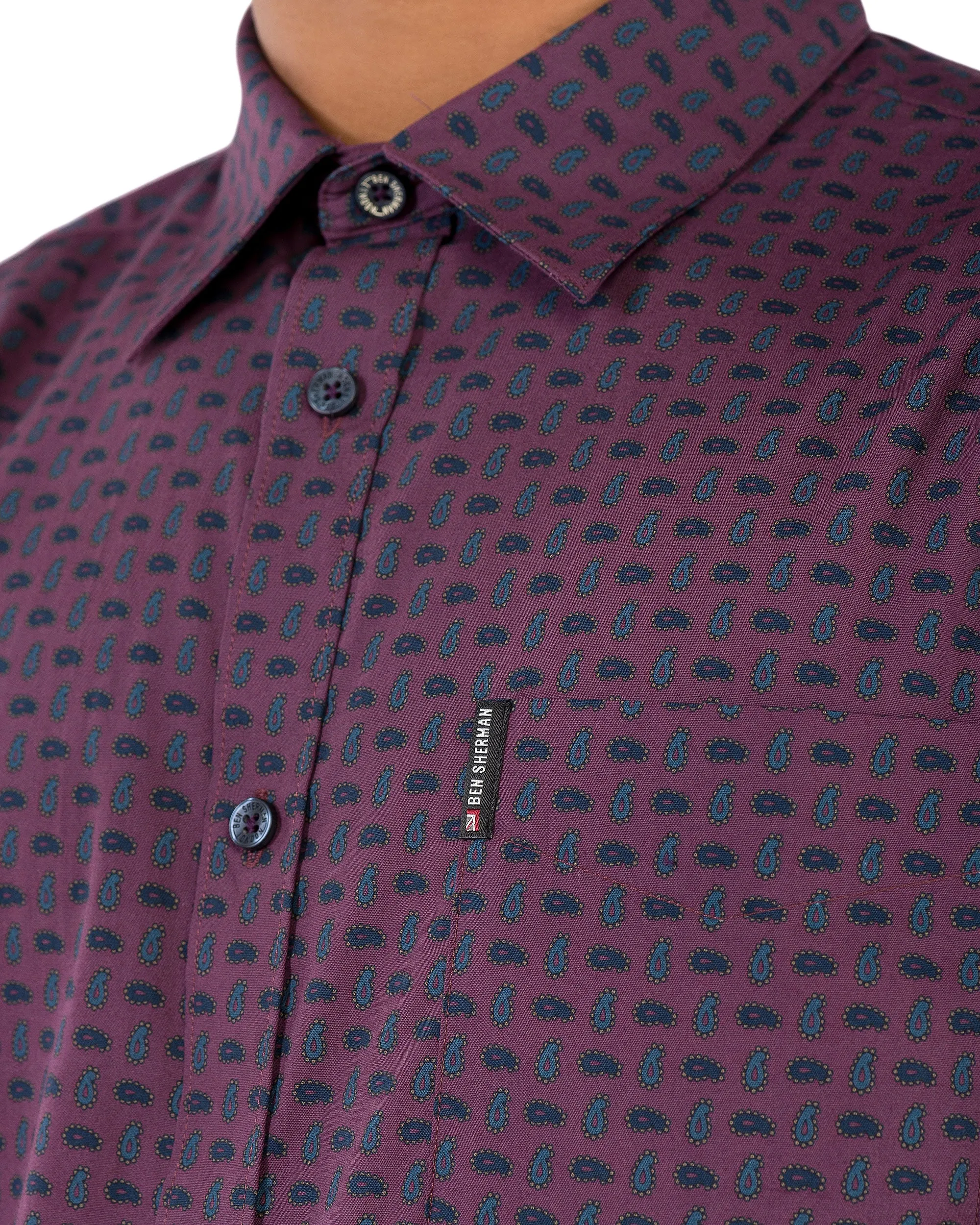 Long-Sleeve Geo Paisley Print Shirt - Wine sold by Ben Sherman product image thumbnail 3