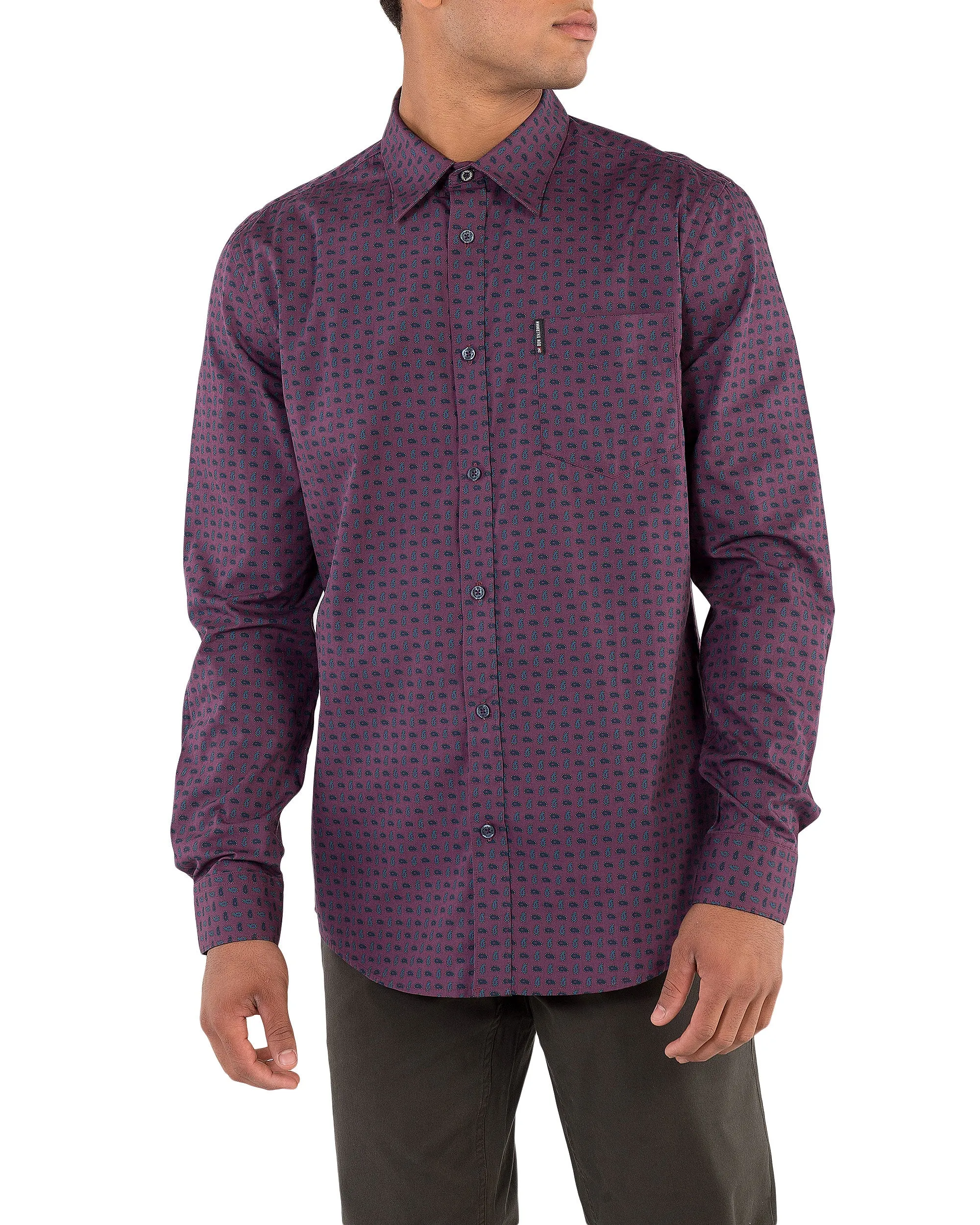 Long-Sleeve Geo Paisley Print Shirt - Wine sold by Ben Sherman